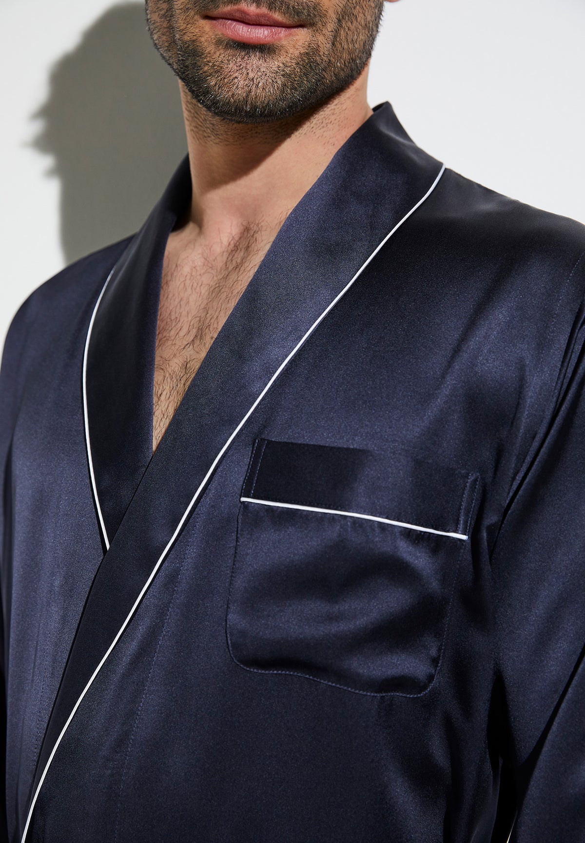 Silk Nightwear | Robe Long - navy