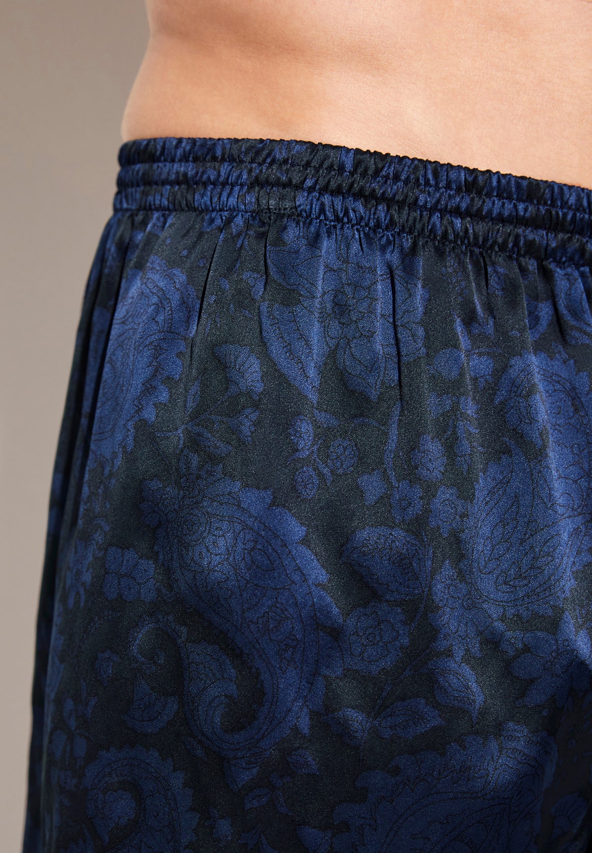 Silk Nightwear | Boxer Shorts - paisley dark blue