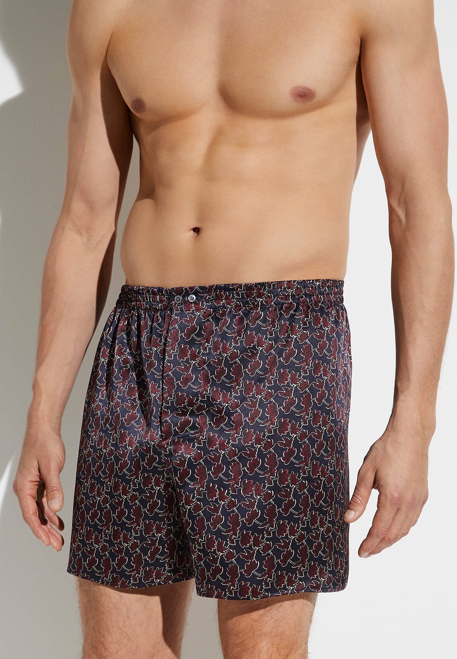 Silk Nightwear | Boxer Shorts - leaves - Zimmerli of Switzerland