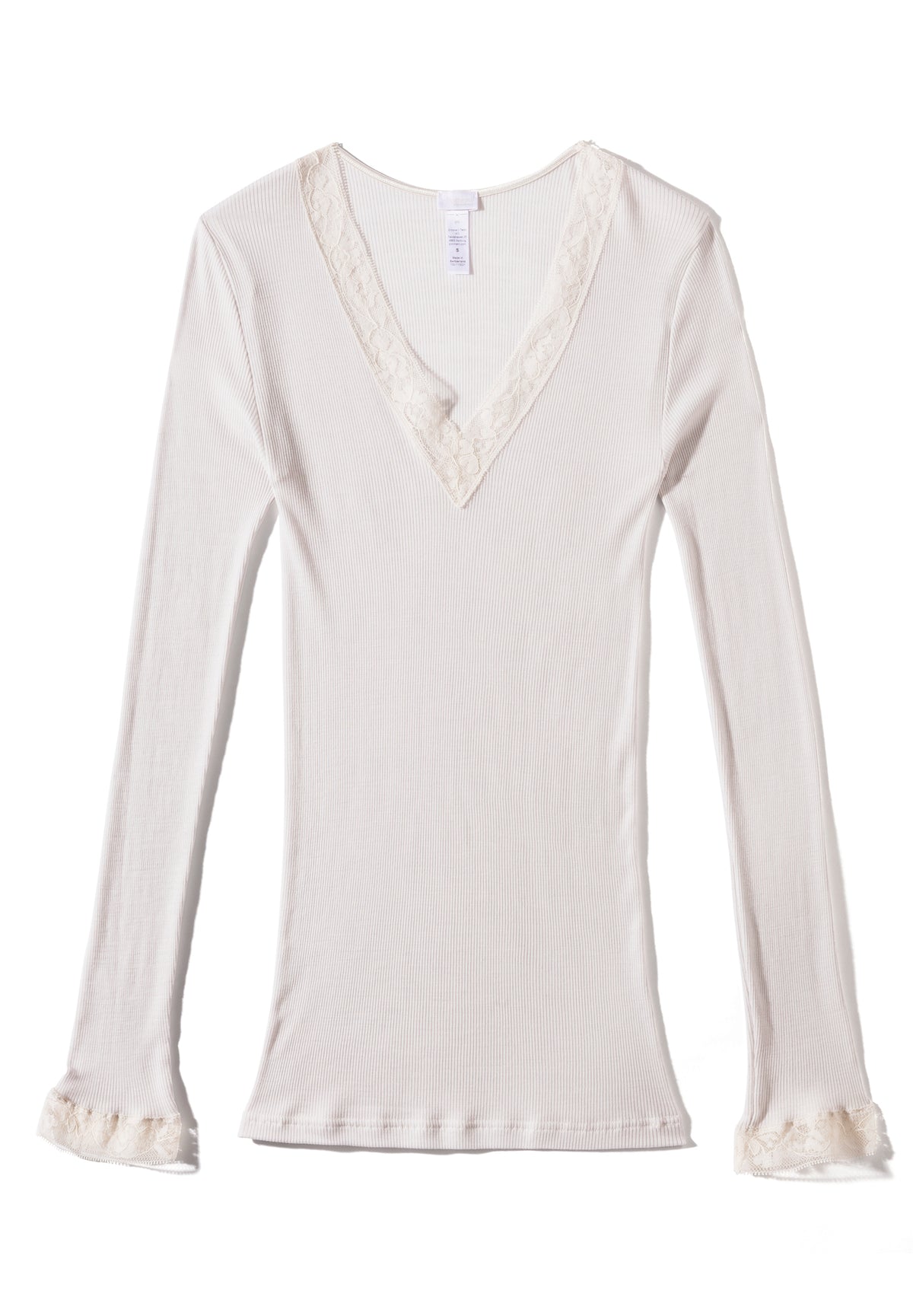 Wool &amp; Silk | T-Shirt Long Sleeve V-Neck - dove