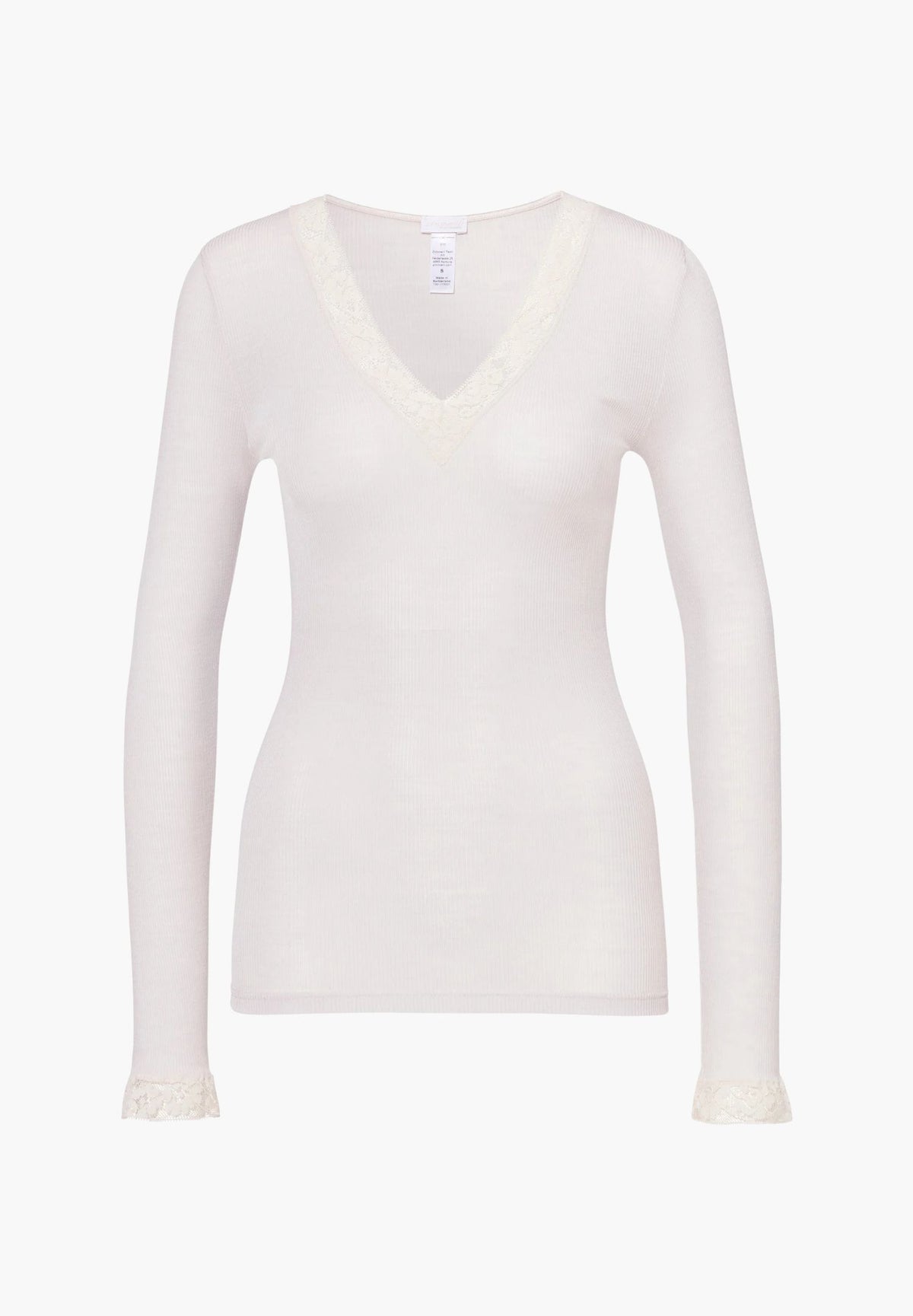 Wool & Silk | T-Shirt Long Sleeve V-Neck - dove