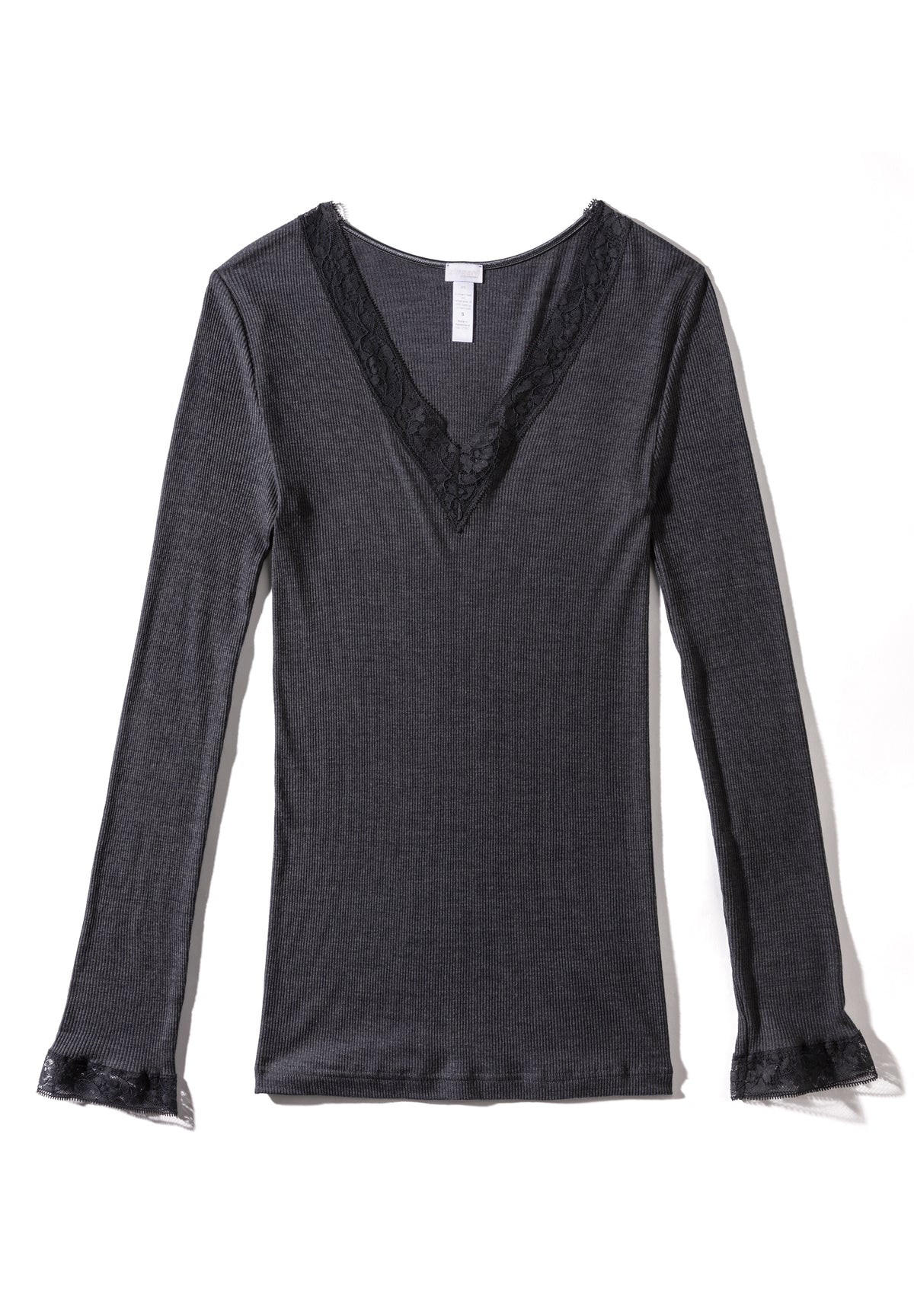 Wool &amp; Silk | T-Shirt à manches longues col en V - anthrazit