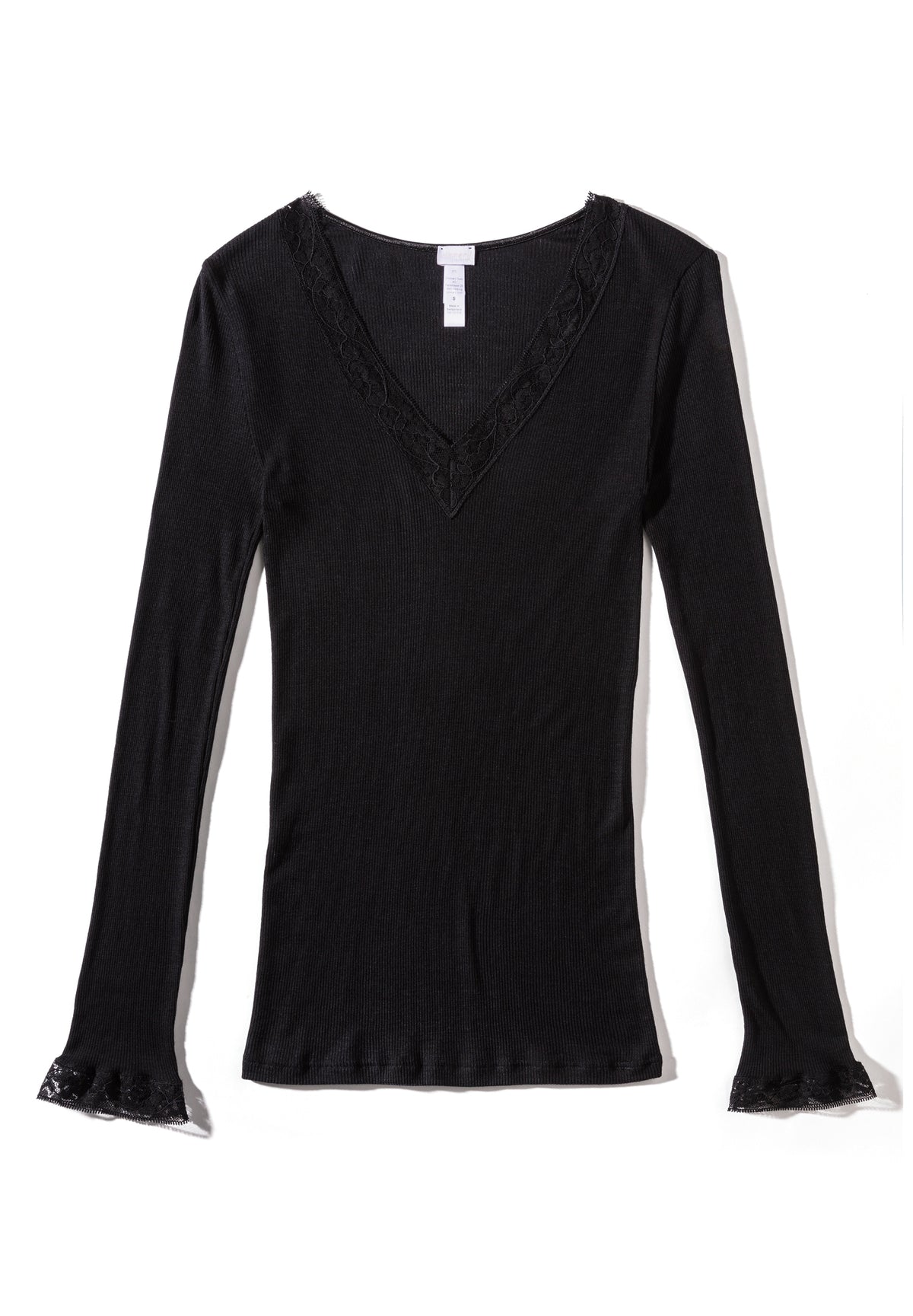 Wool &amp; Silk | T-Shirt Long Sleeve V-Neck - black