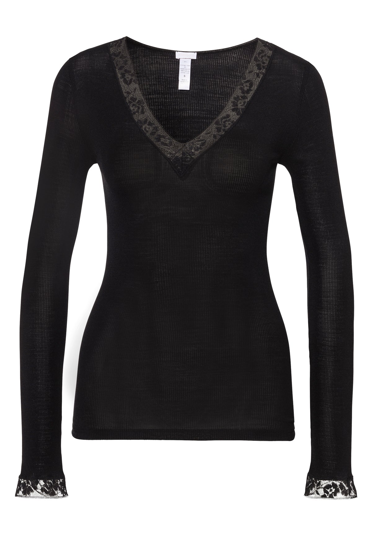 Wool &amp; Silk | T-Shirt langarm V-Ausschnitt - black