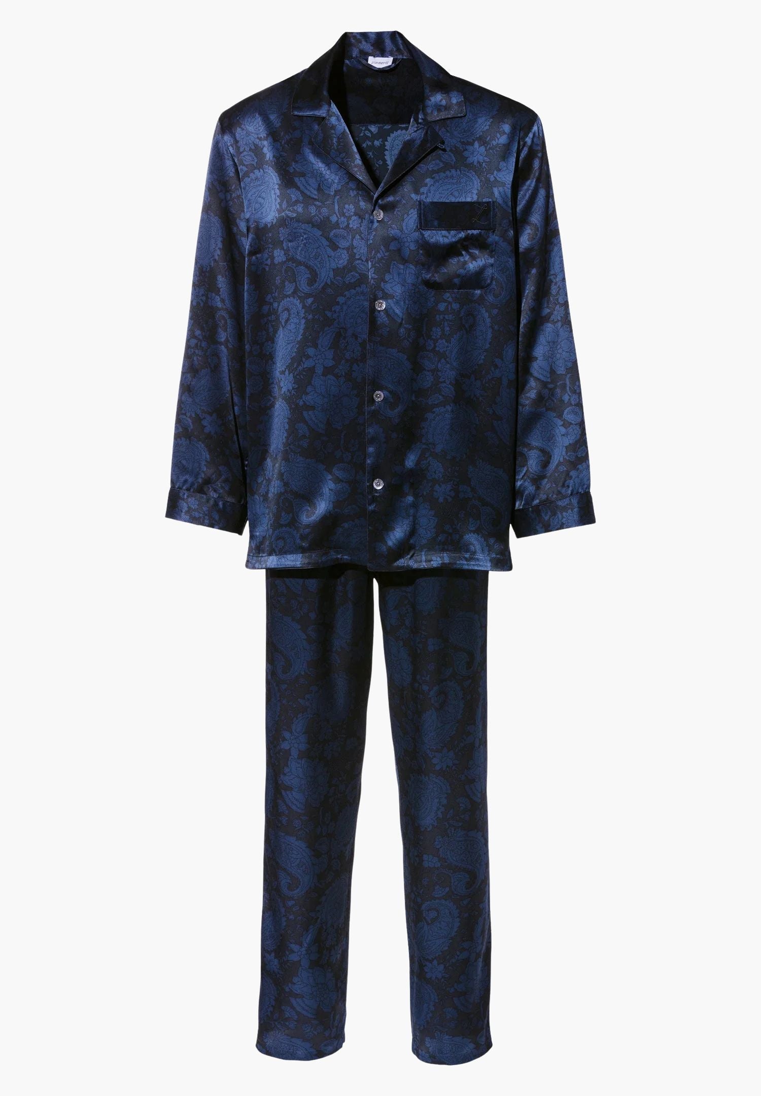 Silk Nightwear | Pyjama Long - paisley dark blue