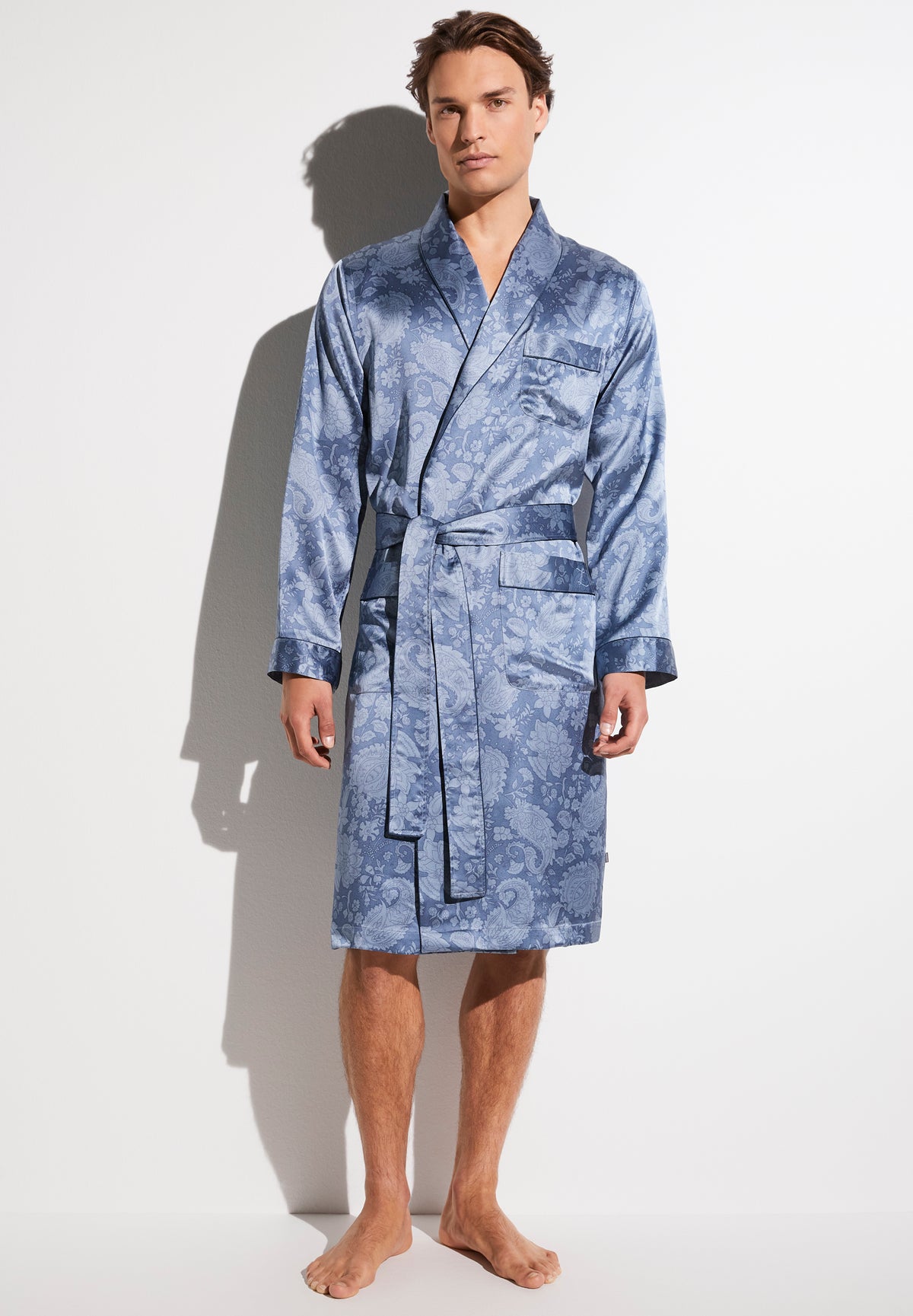 Silk Nightwear | Robe Long - paisley blue