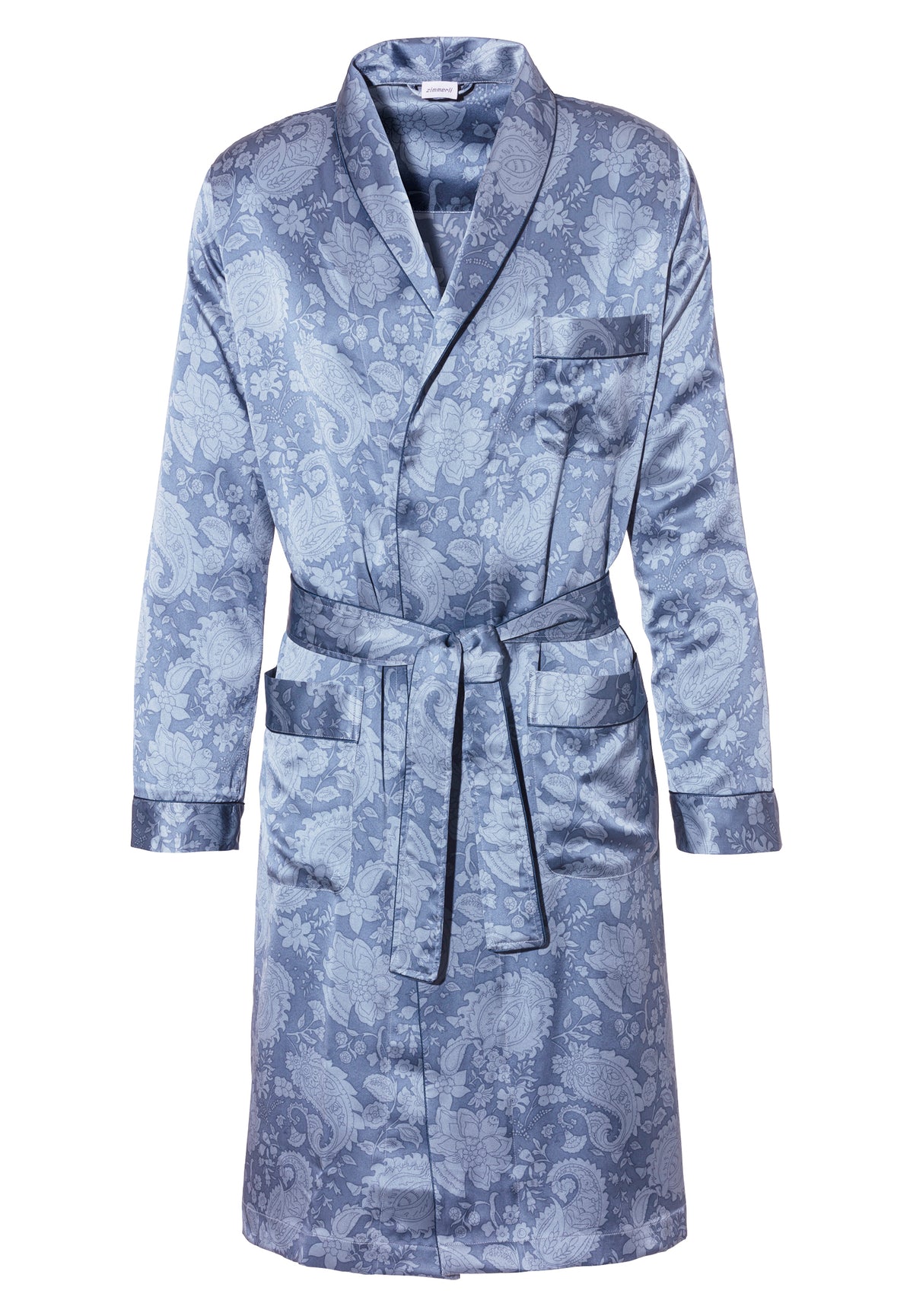 Silk Nightwear | Robe Long - paisley blue
