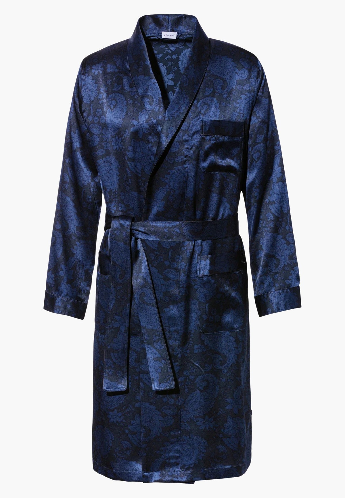 Silk Nightwear | Robe Long - paisley dark blue