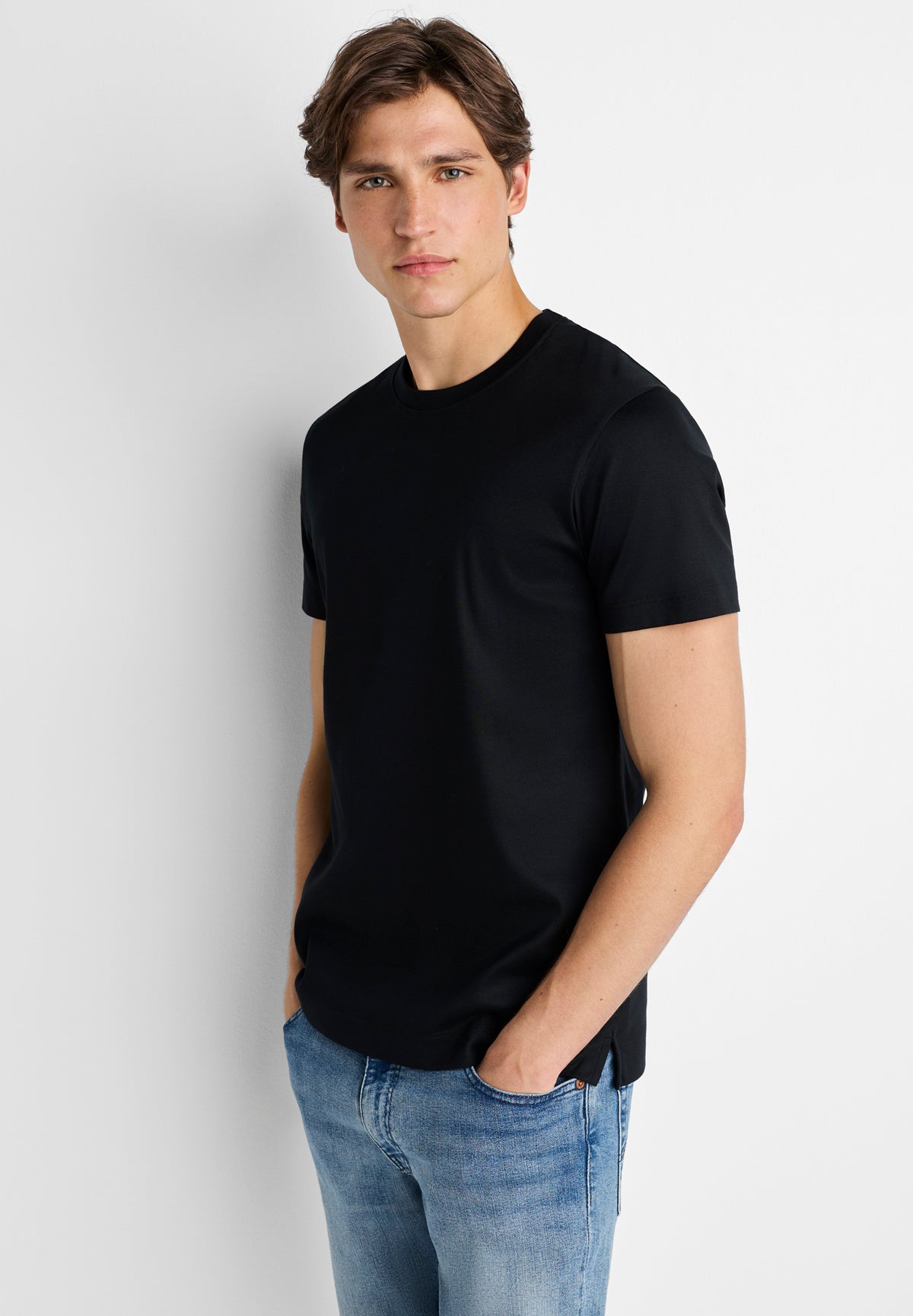Pima Cotton | T-Shirt kurzarm, Swissmade Ready-to-Wear für Herren - schwarz
