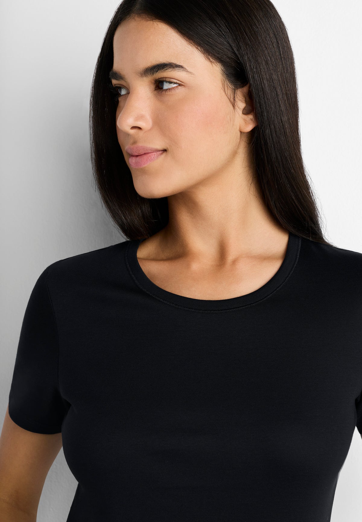 Pima Cotton | T-Shirt kurzarm, Swissmade Ready-to-Wear für Damen - schwarz