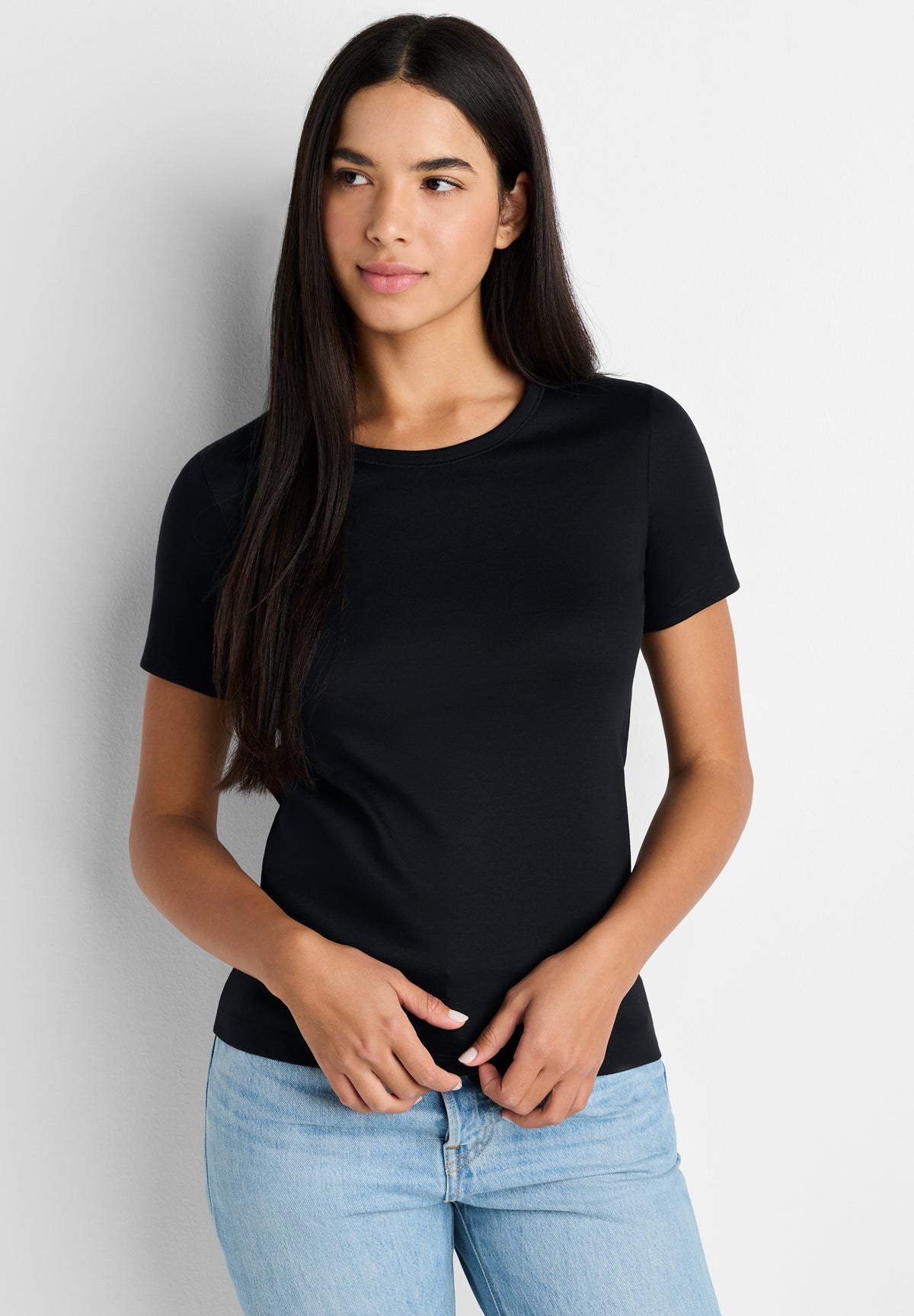 Pima Cotton | T-Shirt kurzarm, Swissmade Ready-to-Wear für Damen - schwarz