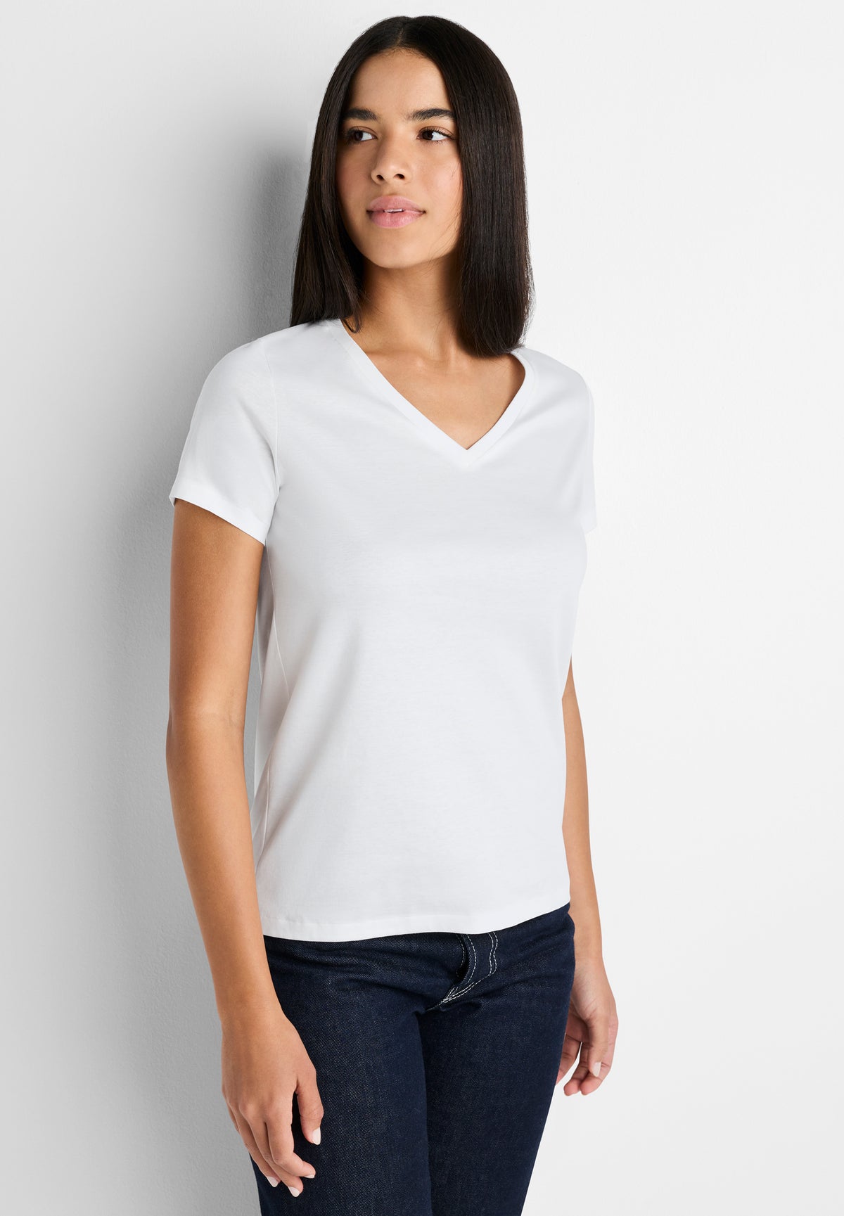Sea Island | T-Shirt kurzarm V-Ausschnitt, Swissmade Ready-to-Wear für Damen - weiss