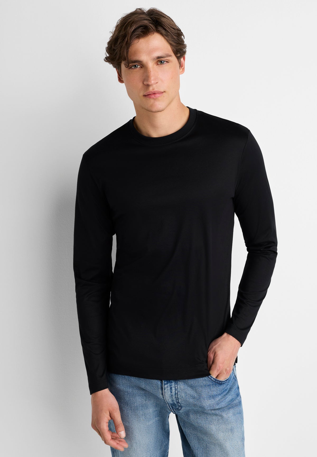 Sea Island | T-shirt long sleeve, Swissmade Ready-to-Wear for men - black