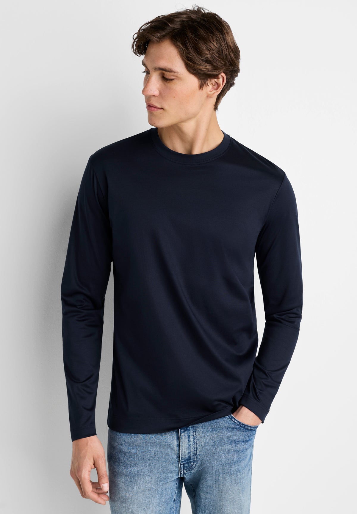 Sea Island | T-Shirt langarm, Swissmade Ready-to-Wear für Herren - navy