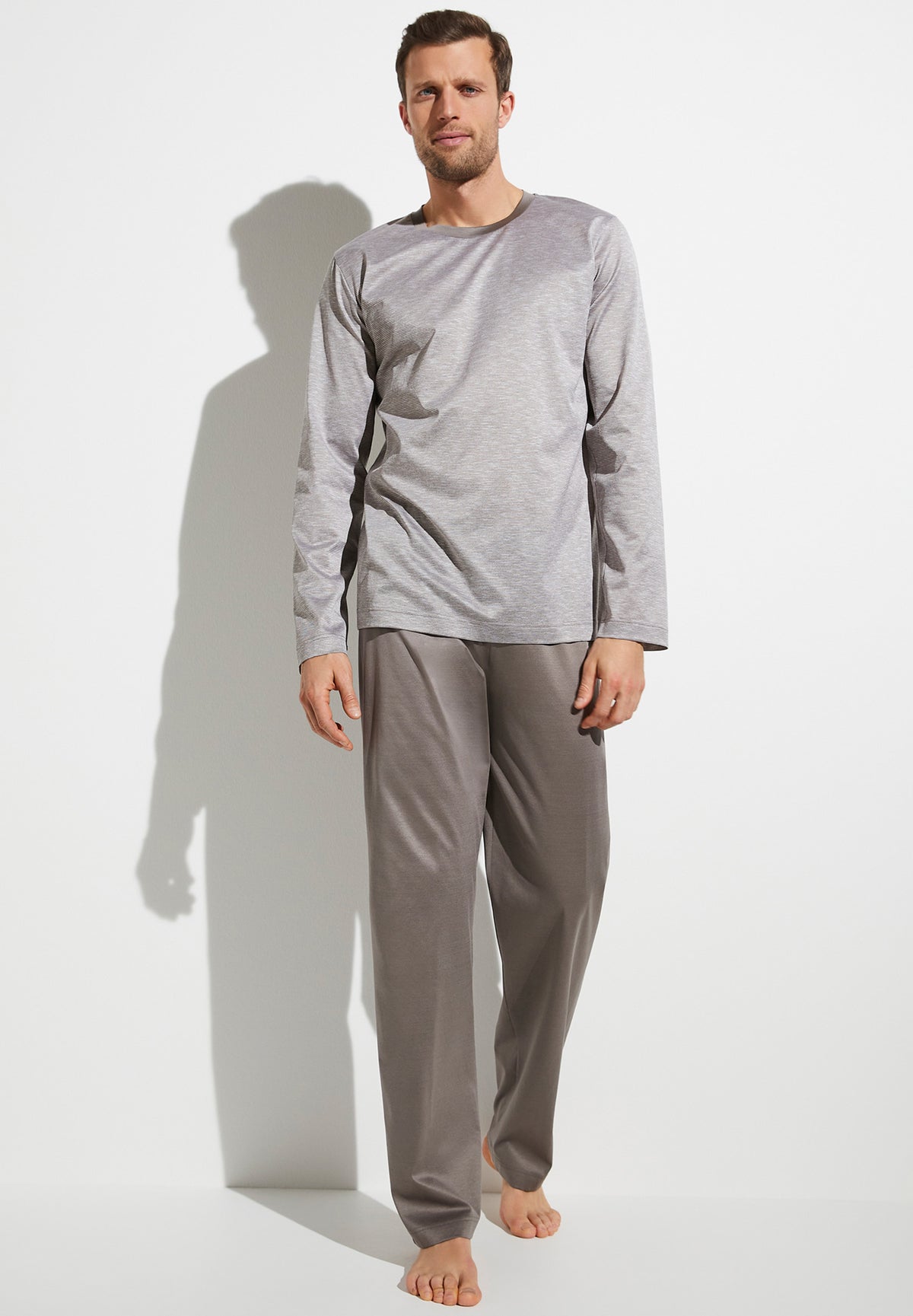 Silk/Cotton Stripes X Sea Island | Pyjama longues - taupe