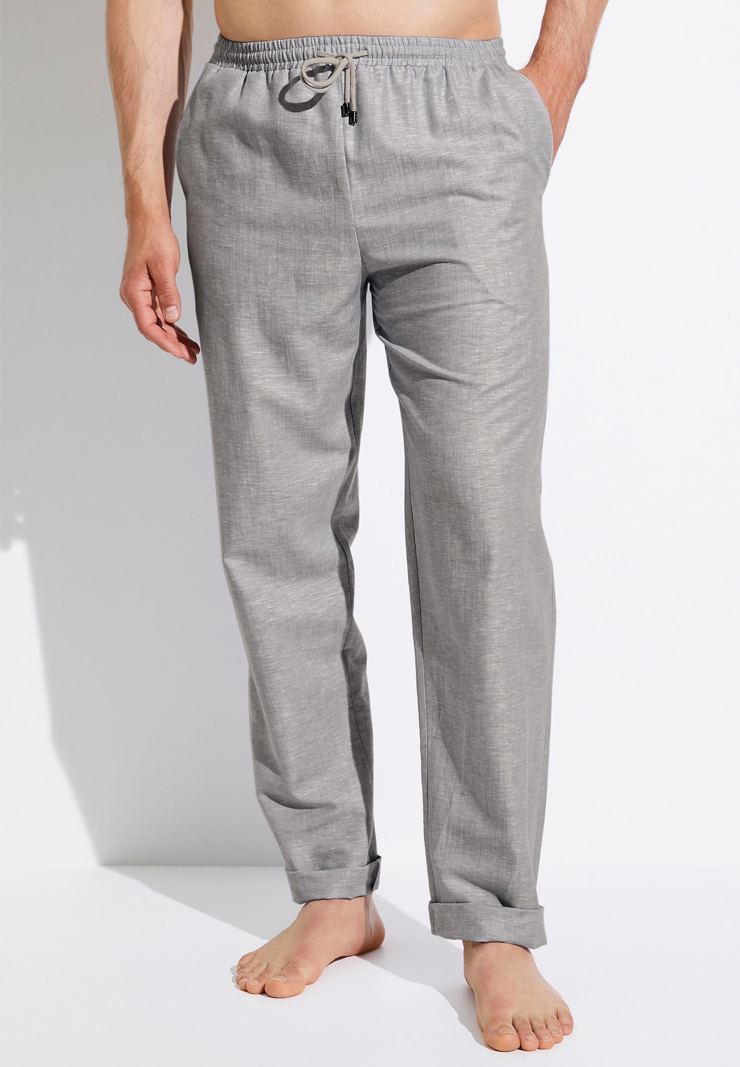 Linen Blend  Pants Long - greystone - Zimmerli of Switzerland
