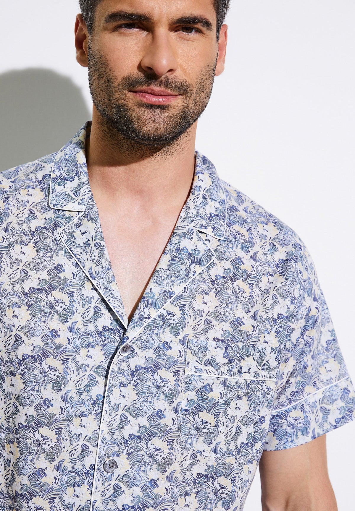 Cotton Voile Print | Pyjama court - yellow-blue