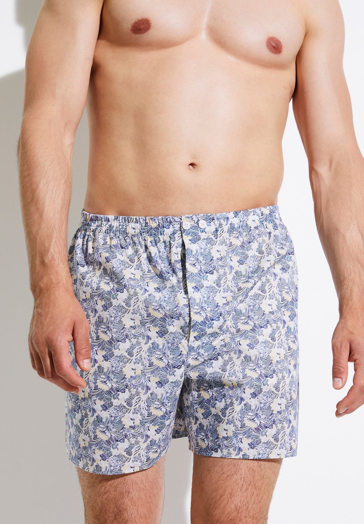 Cotton Voile Print | Boxer Shorts - yellow-blue