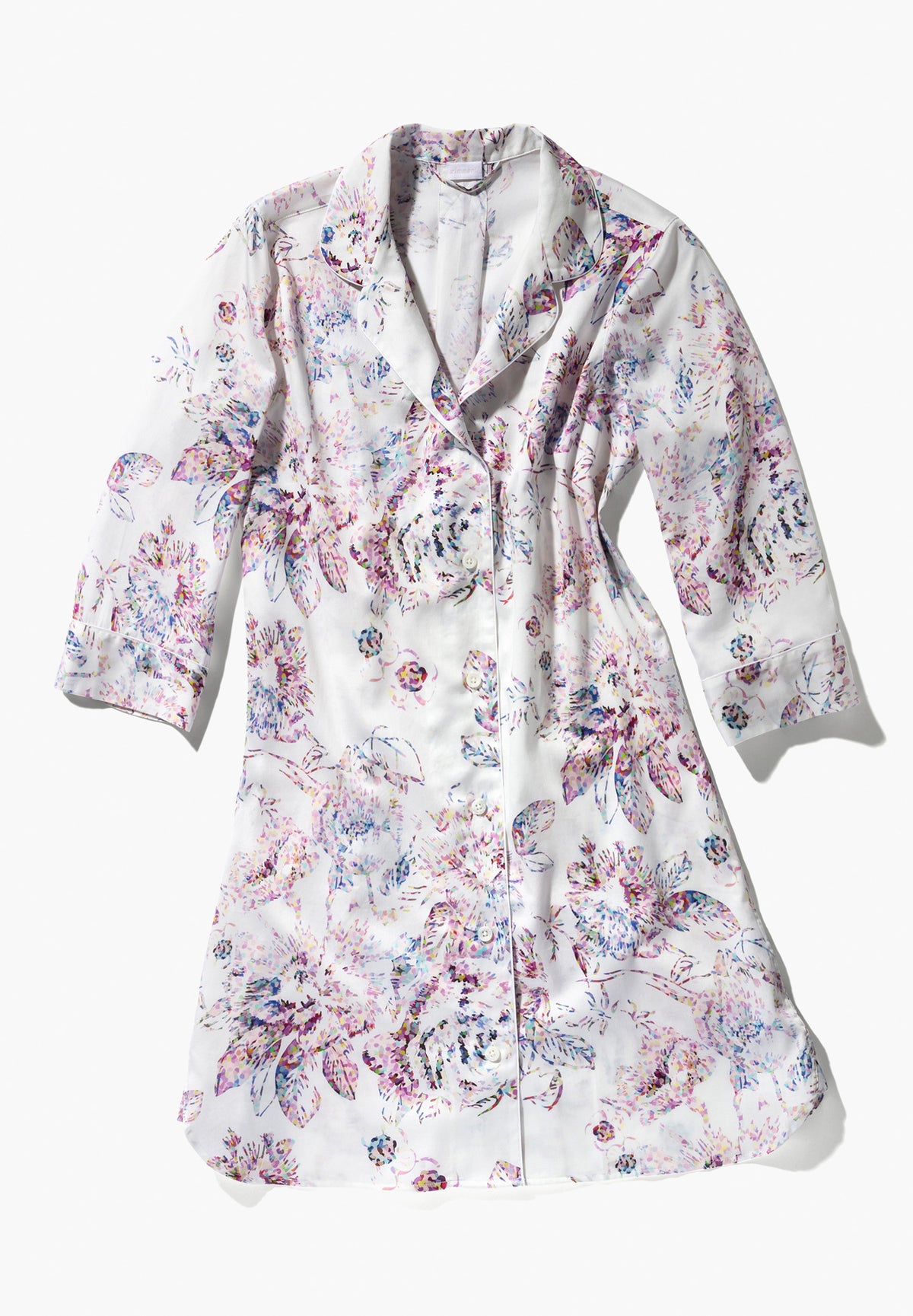 Cotton Sateen Print | Tee-shirt de nuit manches 3/4 - pixel flowers