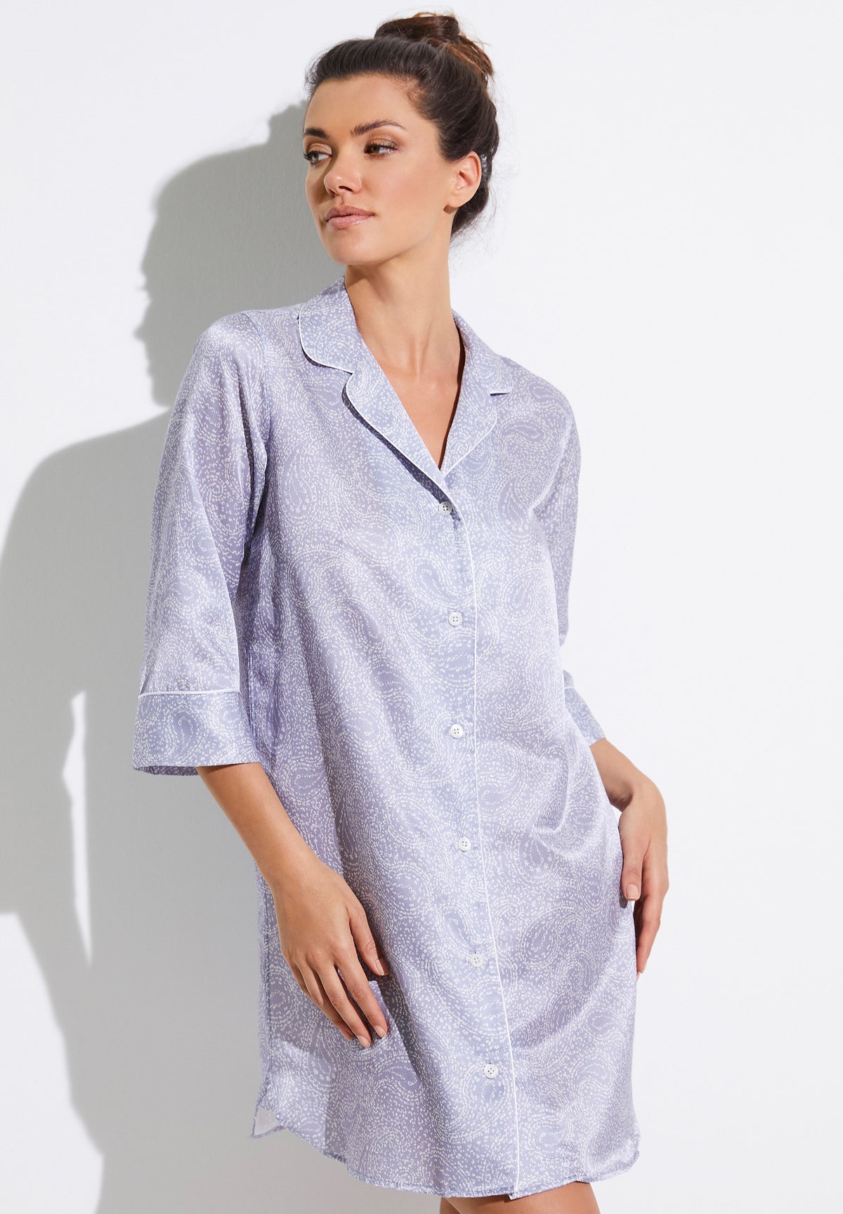 Cotton/Silk Print | Sleepshirt 3/4 Sleeve - paisley blue