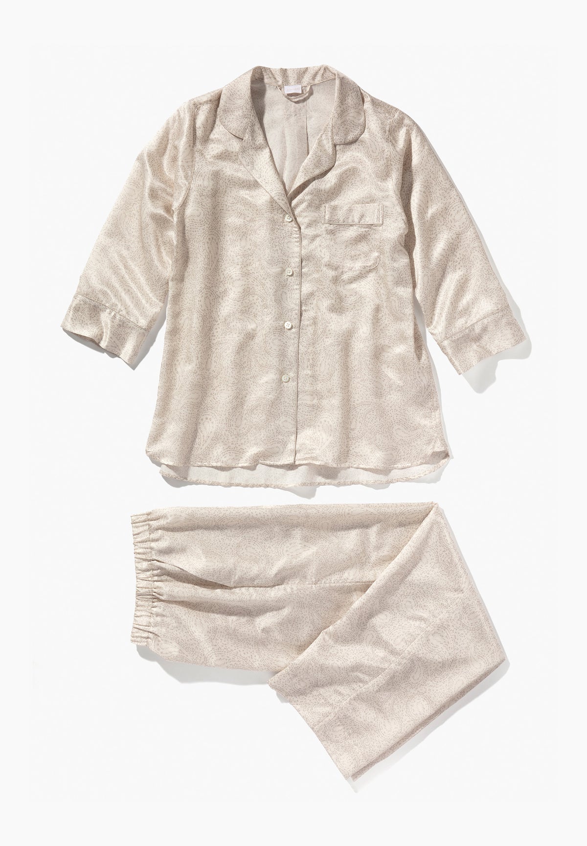 Cotton/Silk Print | Pyjama Cropped 3/4 Sleeve - paisley sand