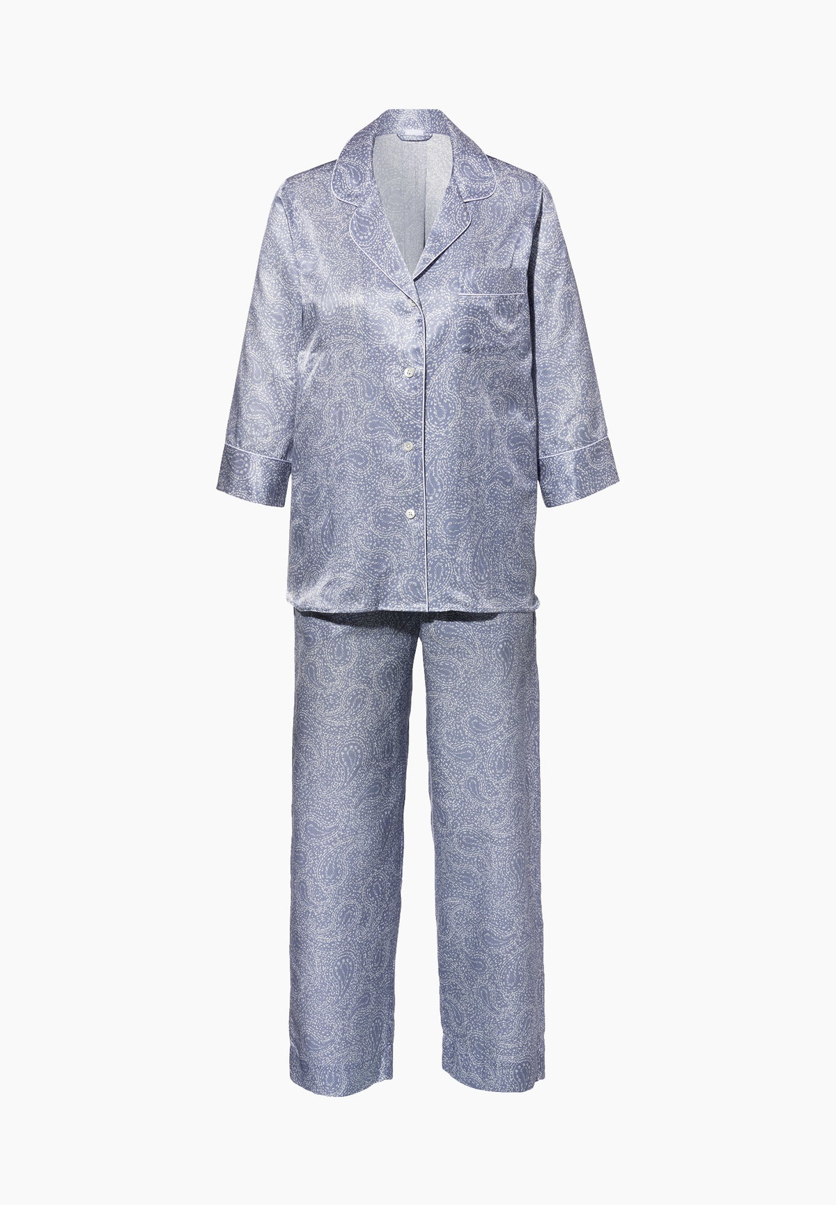 Cotton/Silk Print | Pyjama Cropped 3/4 Sleeve - paisley blue