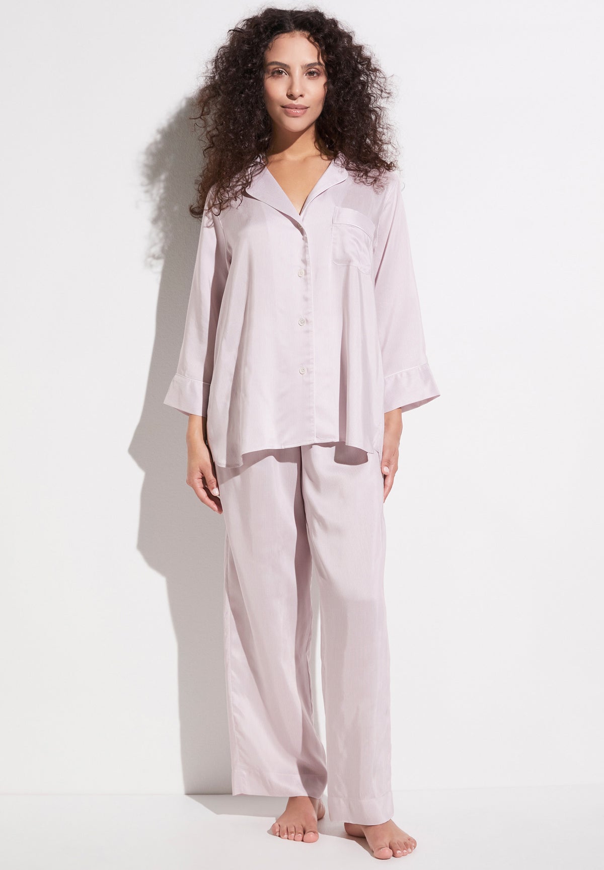 Feminine Stripes | Pyjama Cropped 3/4 Sleeve - lilac stripes