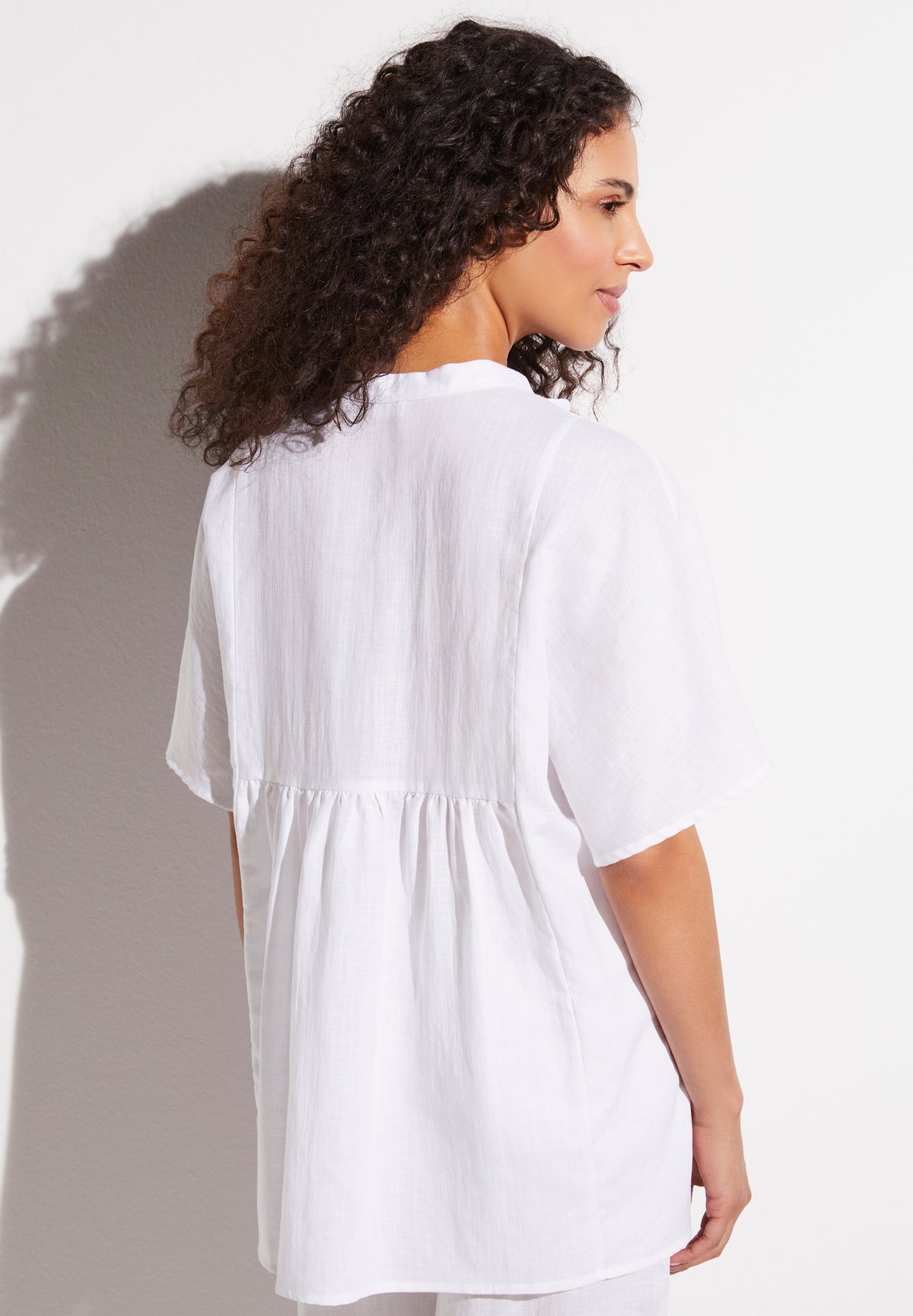 Linen Blend | Durchgeknöpftes Shirt kurzarm - white
