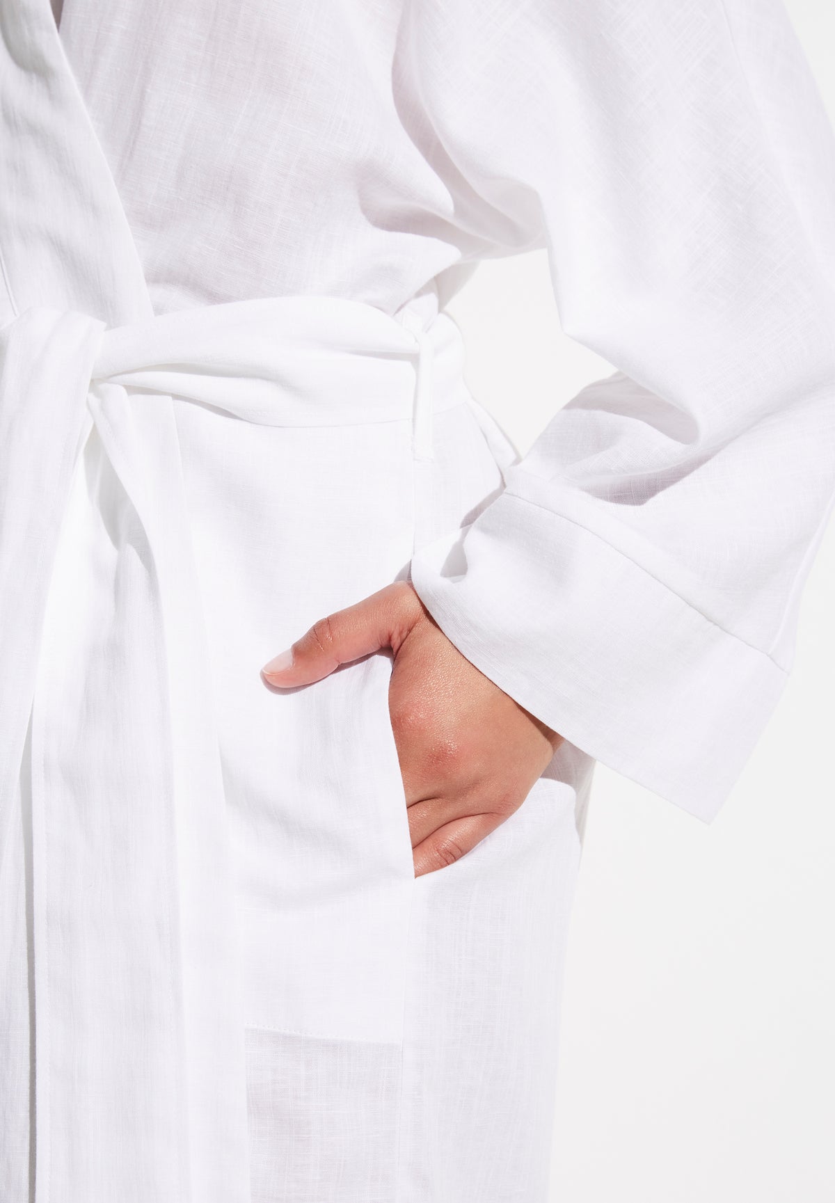 Linen Blend | Robe de chambre courte - white