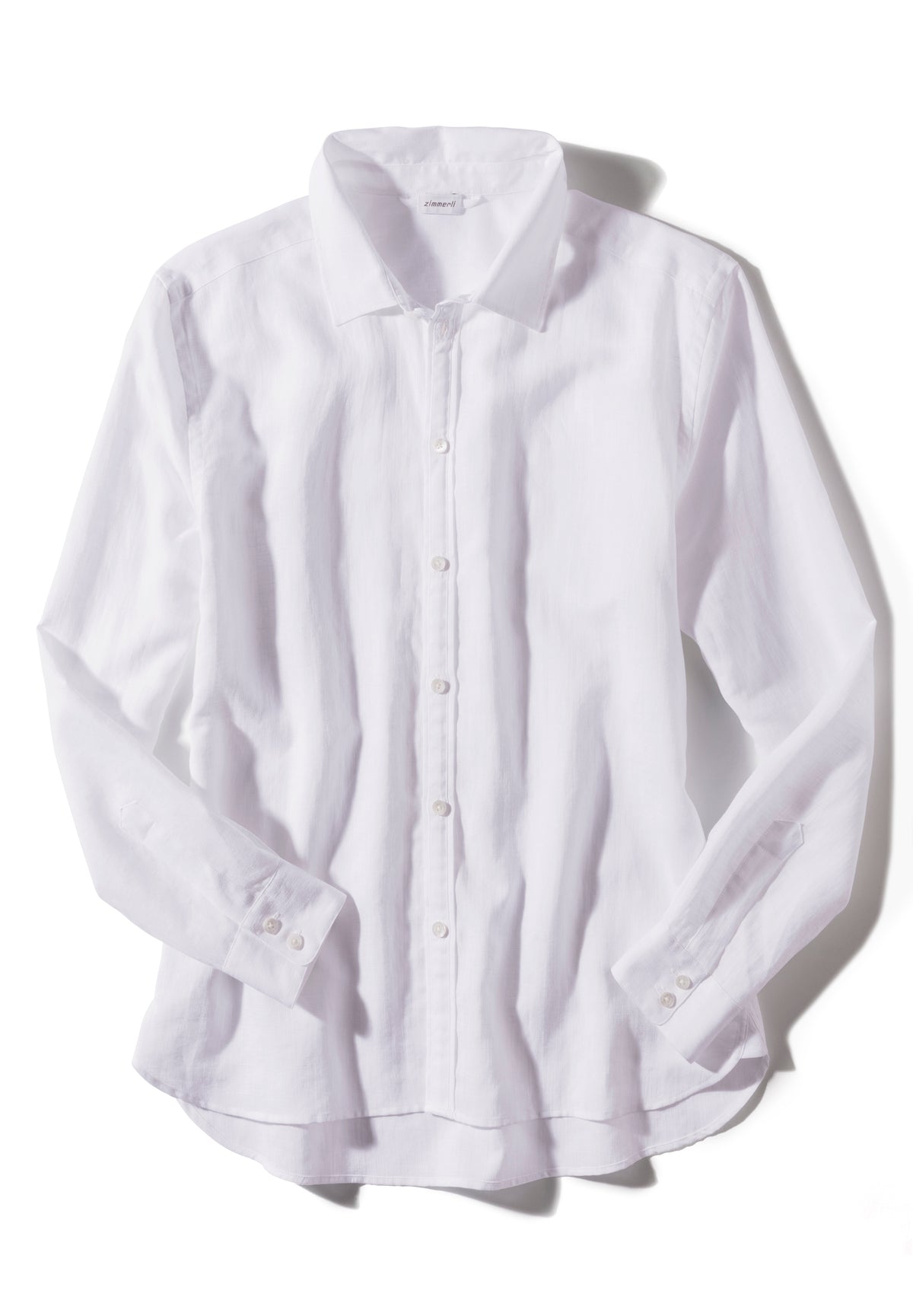 Linen Blend | Button Front Shirt Long Sleeve - white