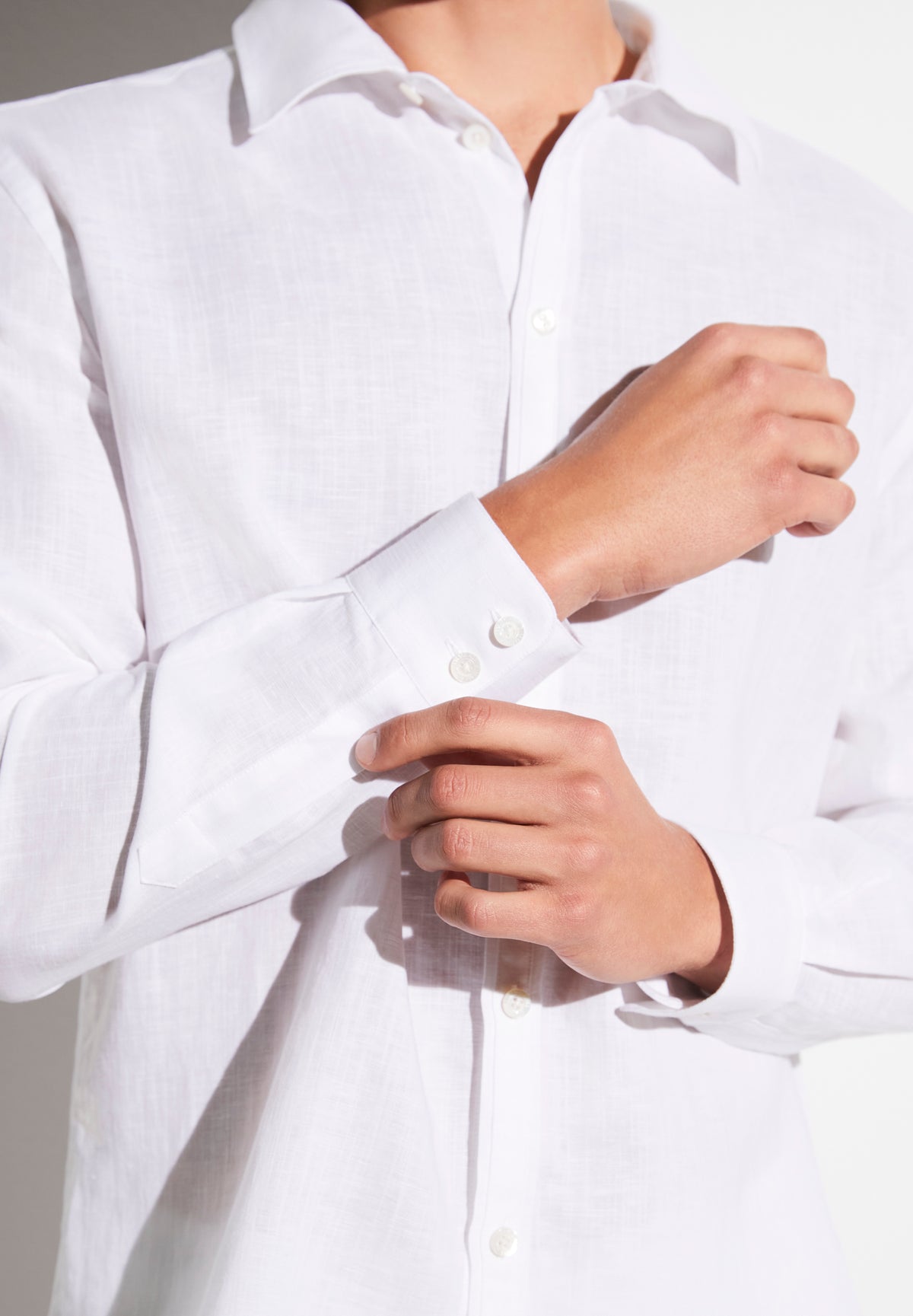 Linen Blend | Durchgeknöpftes Shirt langarm - white