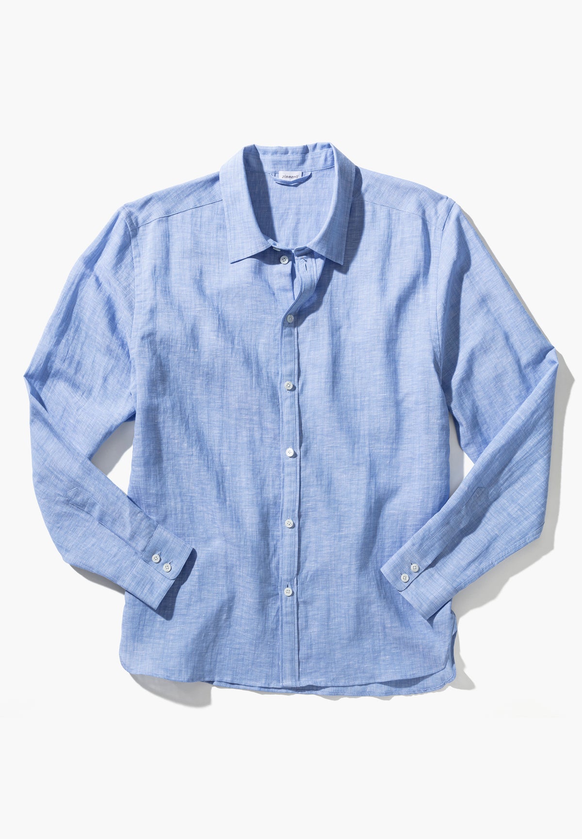 Linen Blend | Button Front Shirt Long Sleeve - sky blue