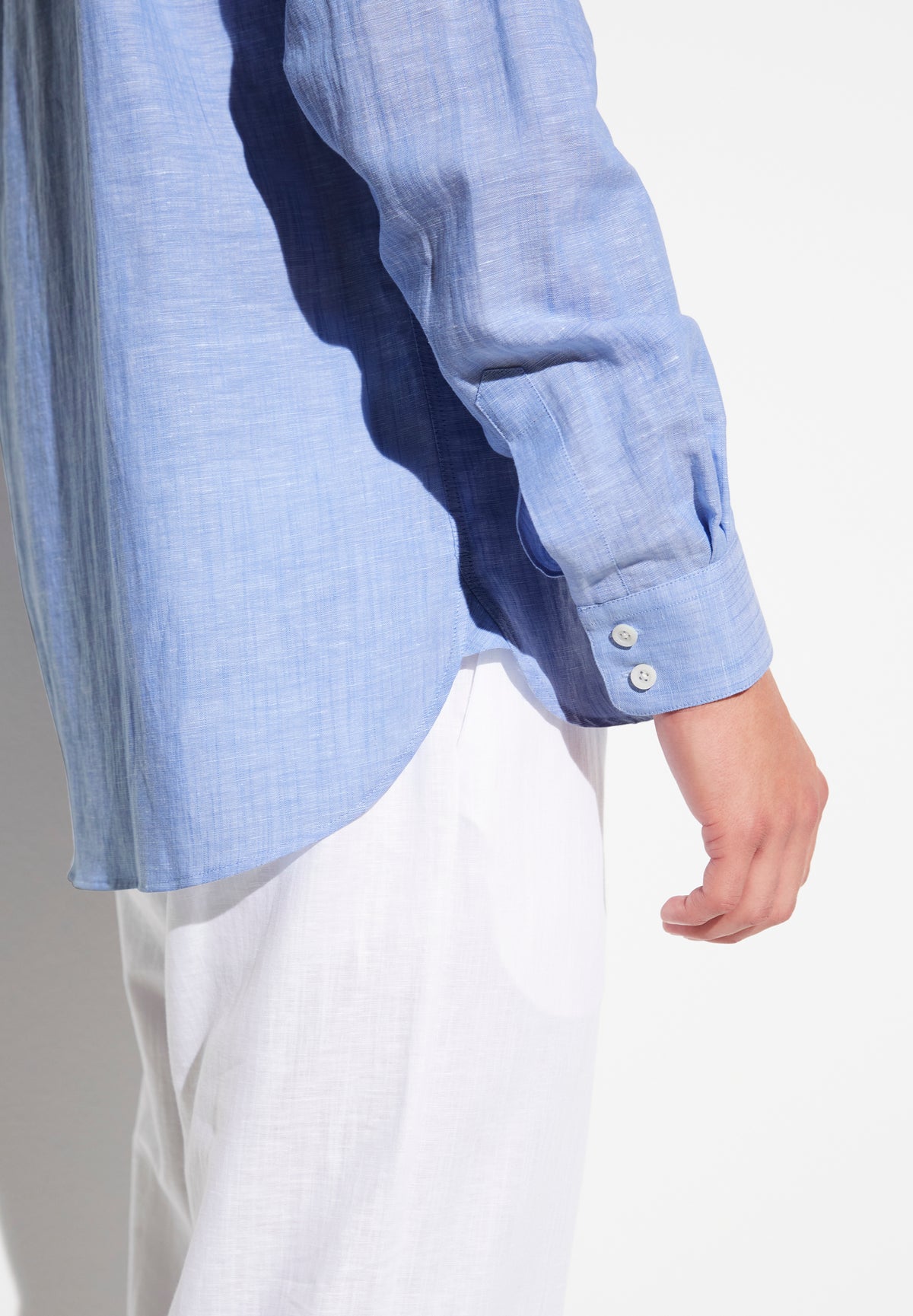 Linen Blend | Durchgeknöpftes Shirt langarm - sky blue