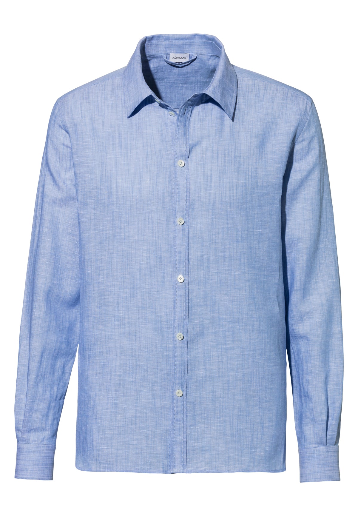 Linen Blend | Durchgeknöpftes Shirt langarm - sky blue