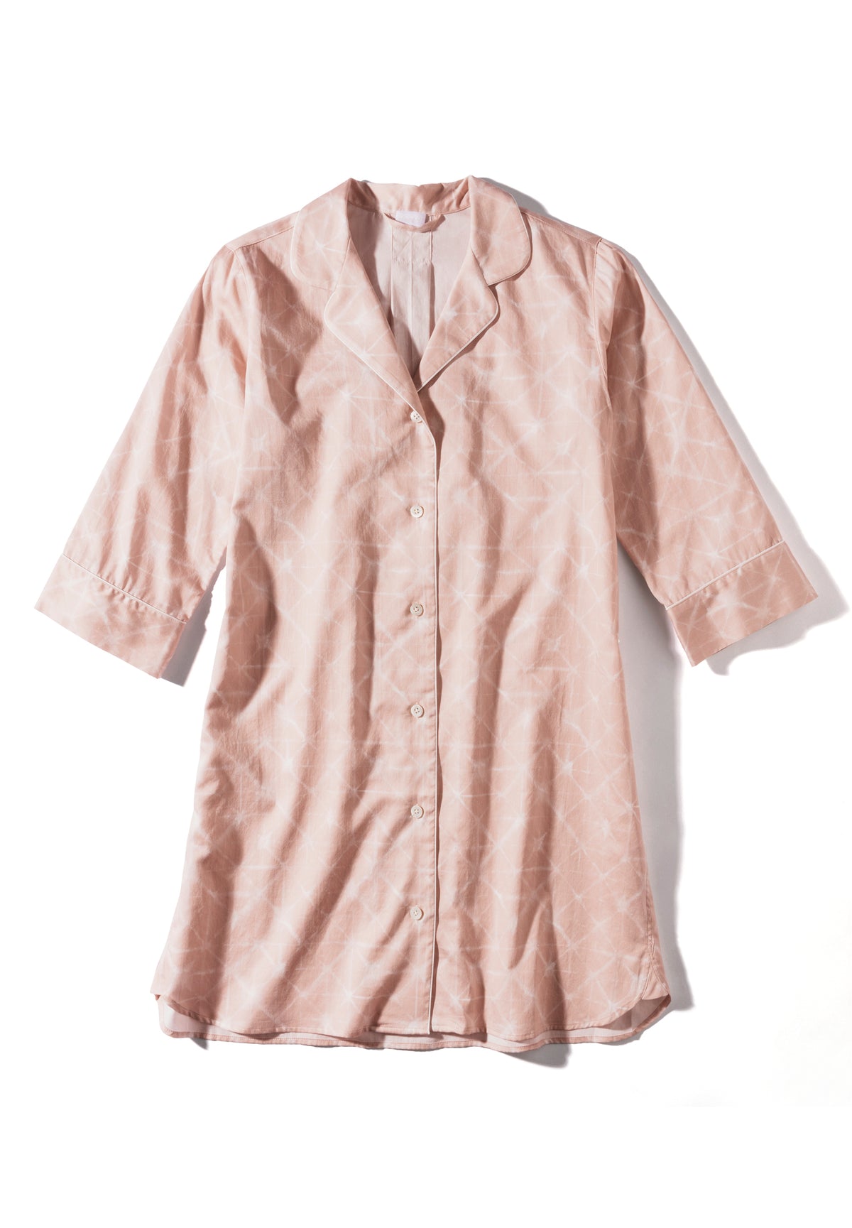 Cotton Sateen Print | Tee-shirt de nuit manches 3/4 - geo-batic rose