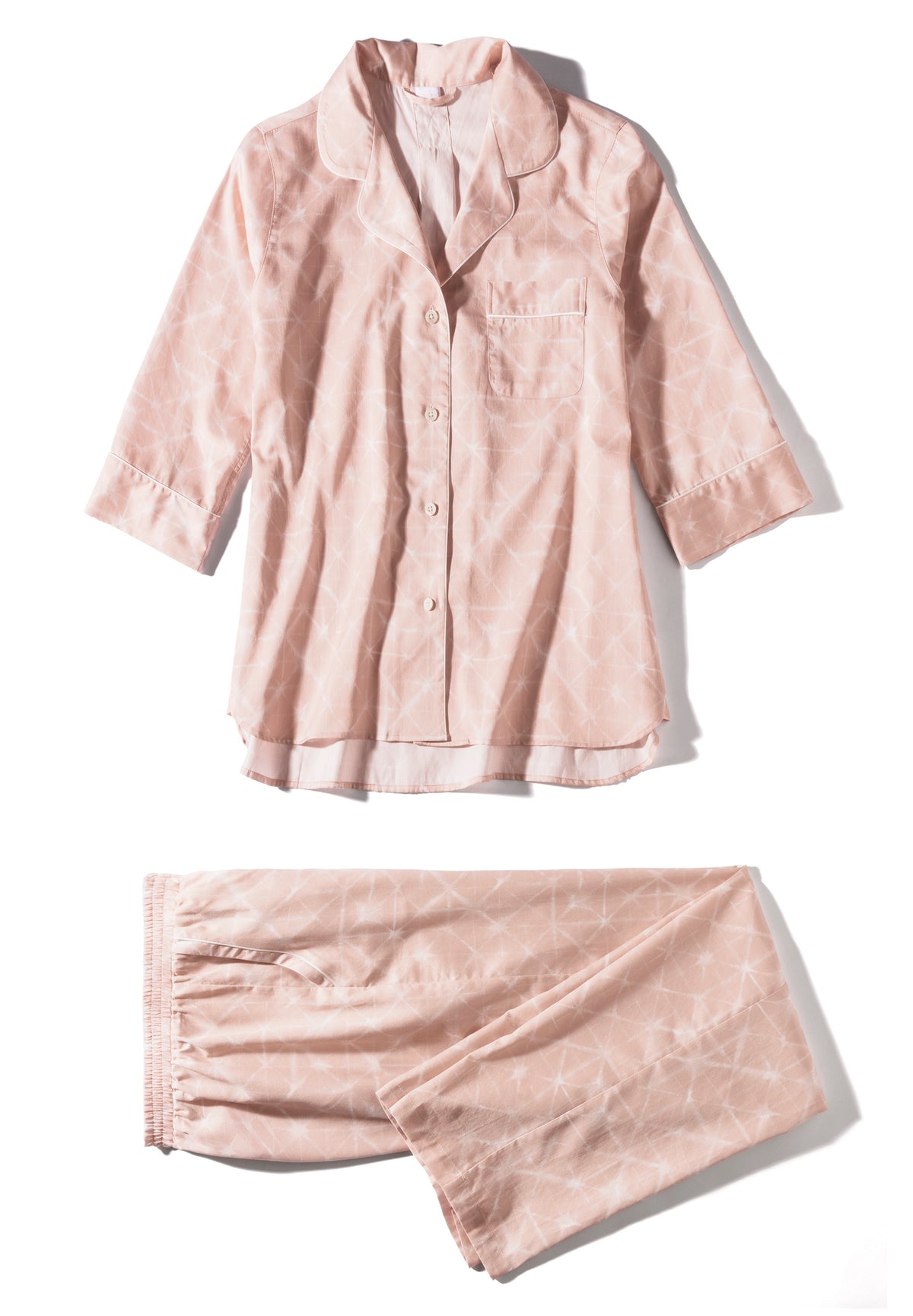 Cotton Sateen Print | Pyjama Cropped 3/4 Sleeve - geo-batic rose
