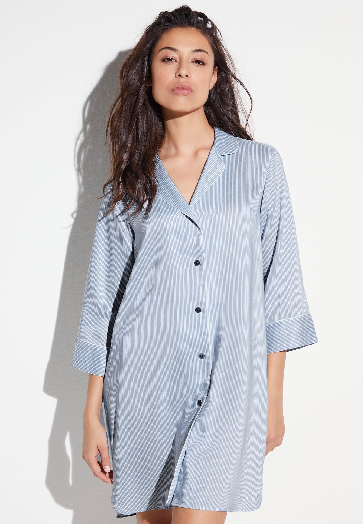 Feminine Stripes | Sleepshirt 3/4 Sleeve - sky stripes