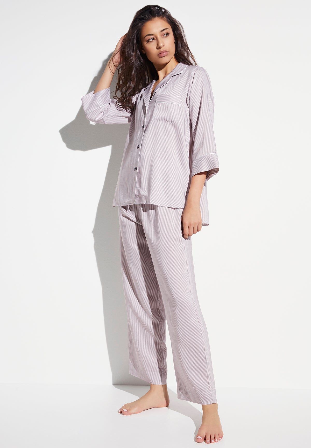 Feminine Stripes | Pyjama Cropped 3/4 Sleeve - sand stripes