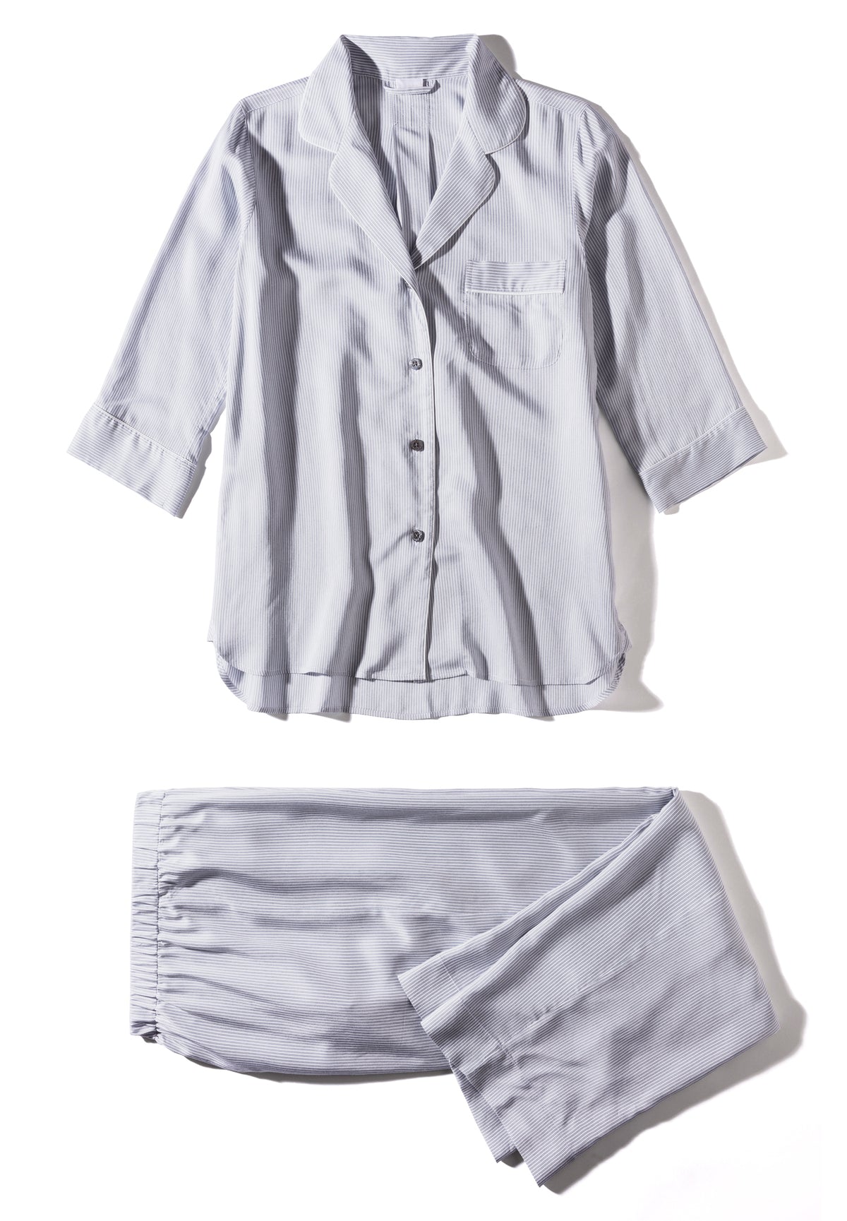 Feminine Stripes | Pyjama Cropped 3/4 Sleeve - sky stripes