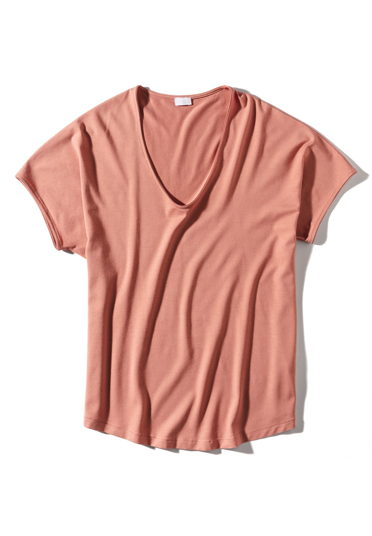 Pureness | T-Shirt Short Sleeve V-Neck - coral rouge