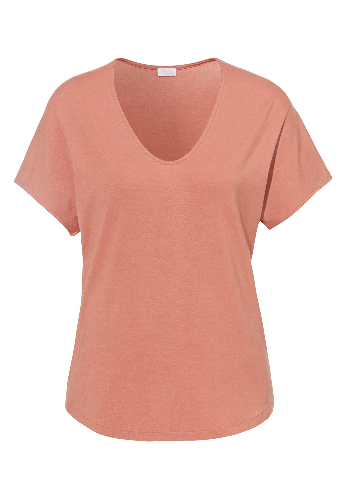 Pureness | T-Shirt kurzarm V-Ausschnitt - coral rouge