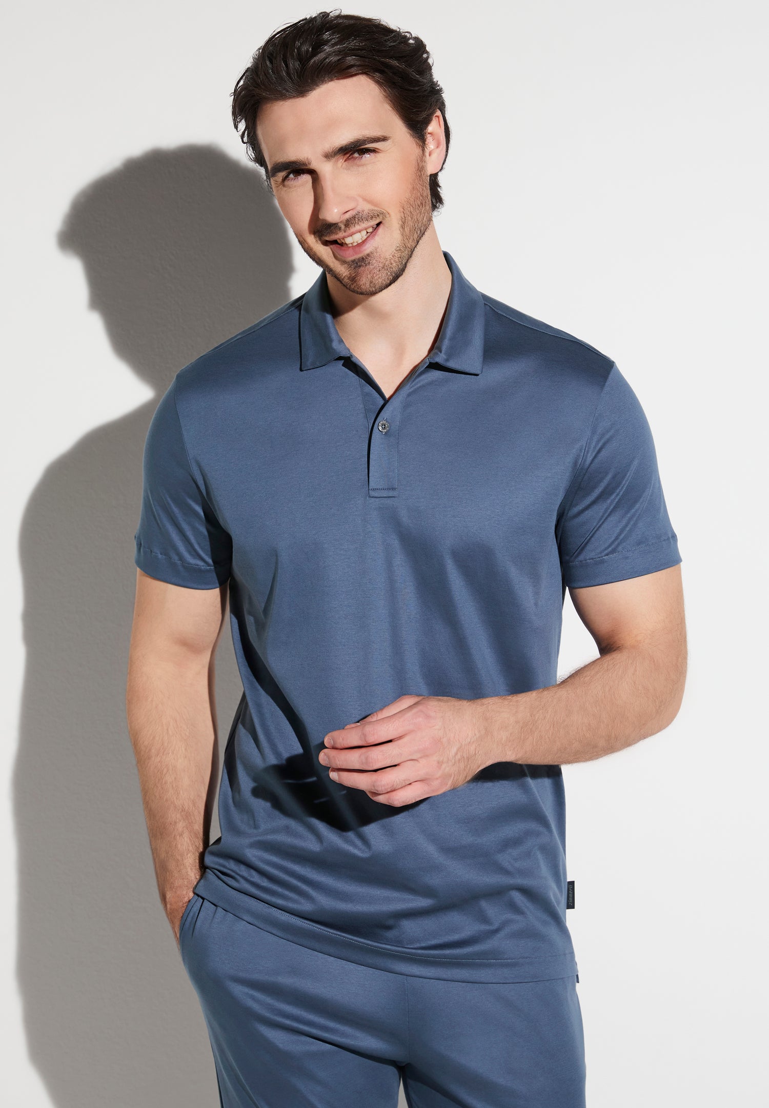 Sea Island Polo Shirt Short Sleeve steel blue Zimmerli of