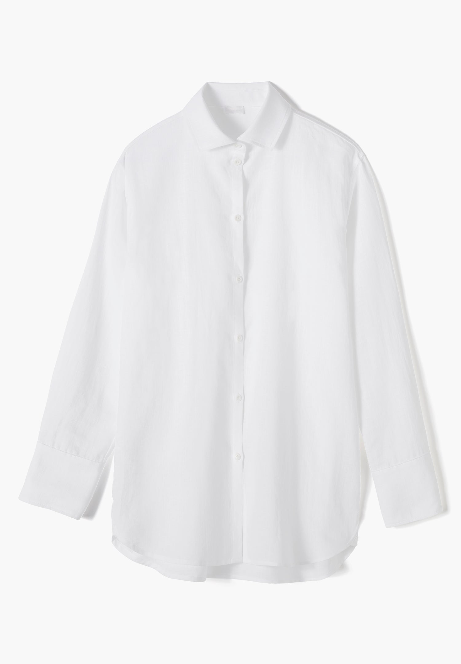 Linen Blend | Button Front Shirt Long Sleeve - white