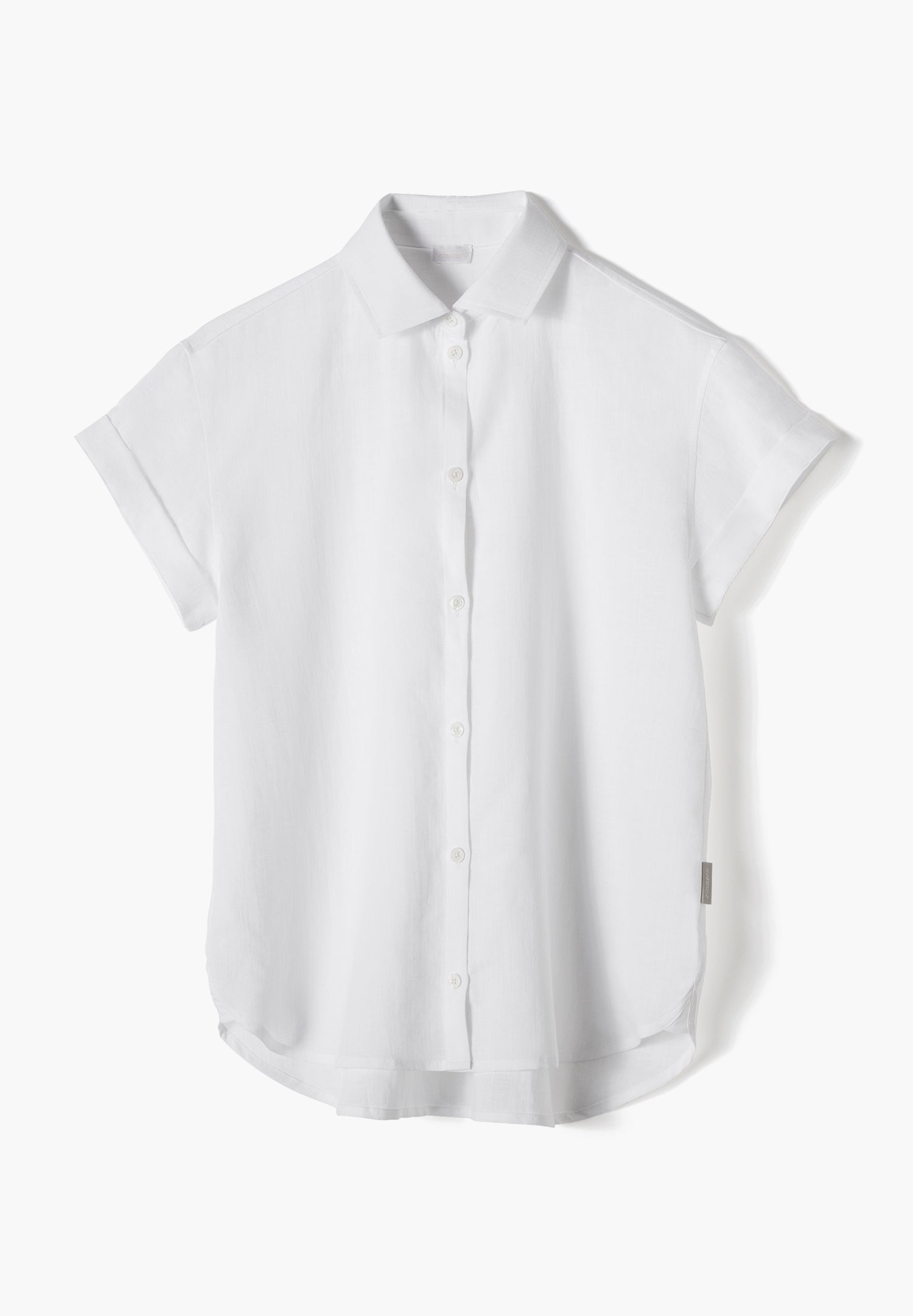 Linen Blend | Button Front Shirt Short Sleeve - white