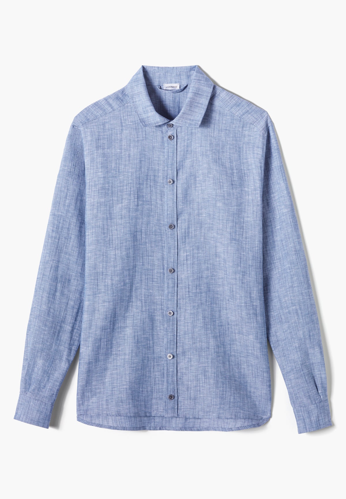 Linen Blend | Button Front Shirt Long Sleeve - denim blue