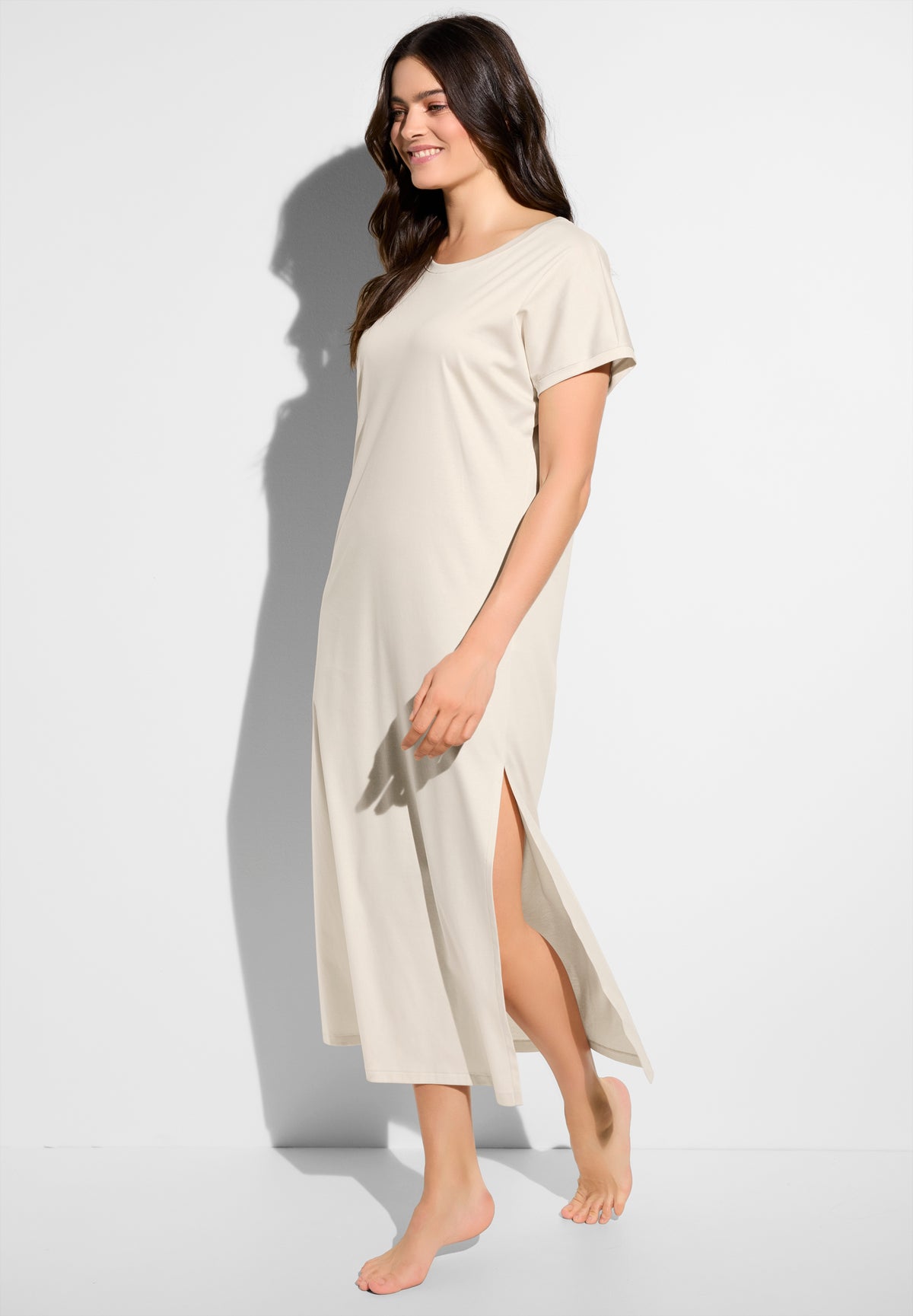 Sea Island | Langes Kleid kurzarm - travertin