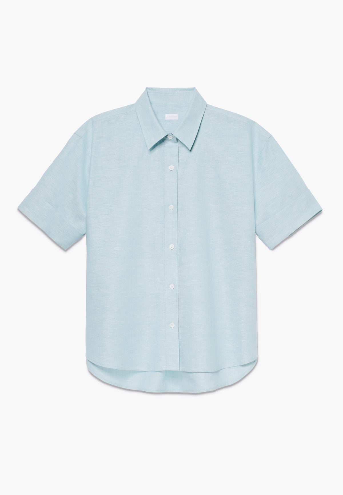 Linen Blend | Button-through short sleeve shirt - sea blue