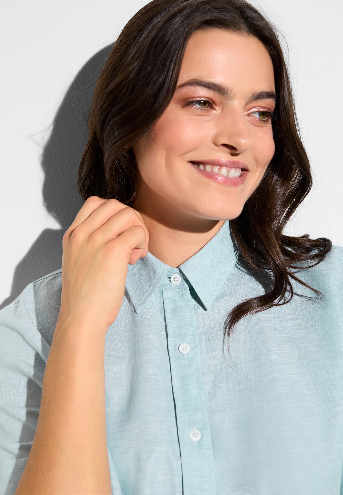 Linen Blend | Button-through short sleeve shirt - sea blue