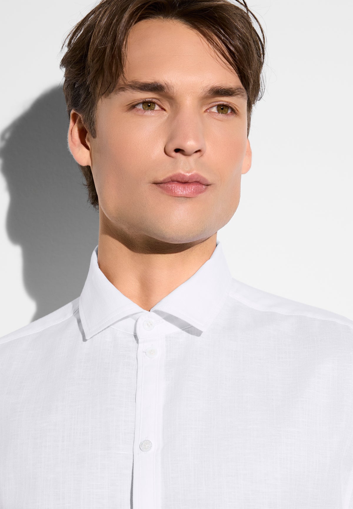 Linen Blend | Chemise avec fermeture frontale à boutons, manches longues - white