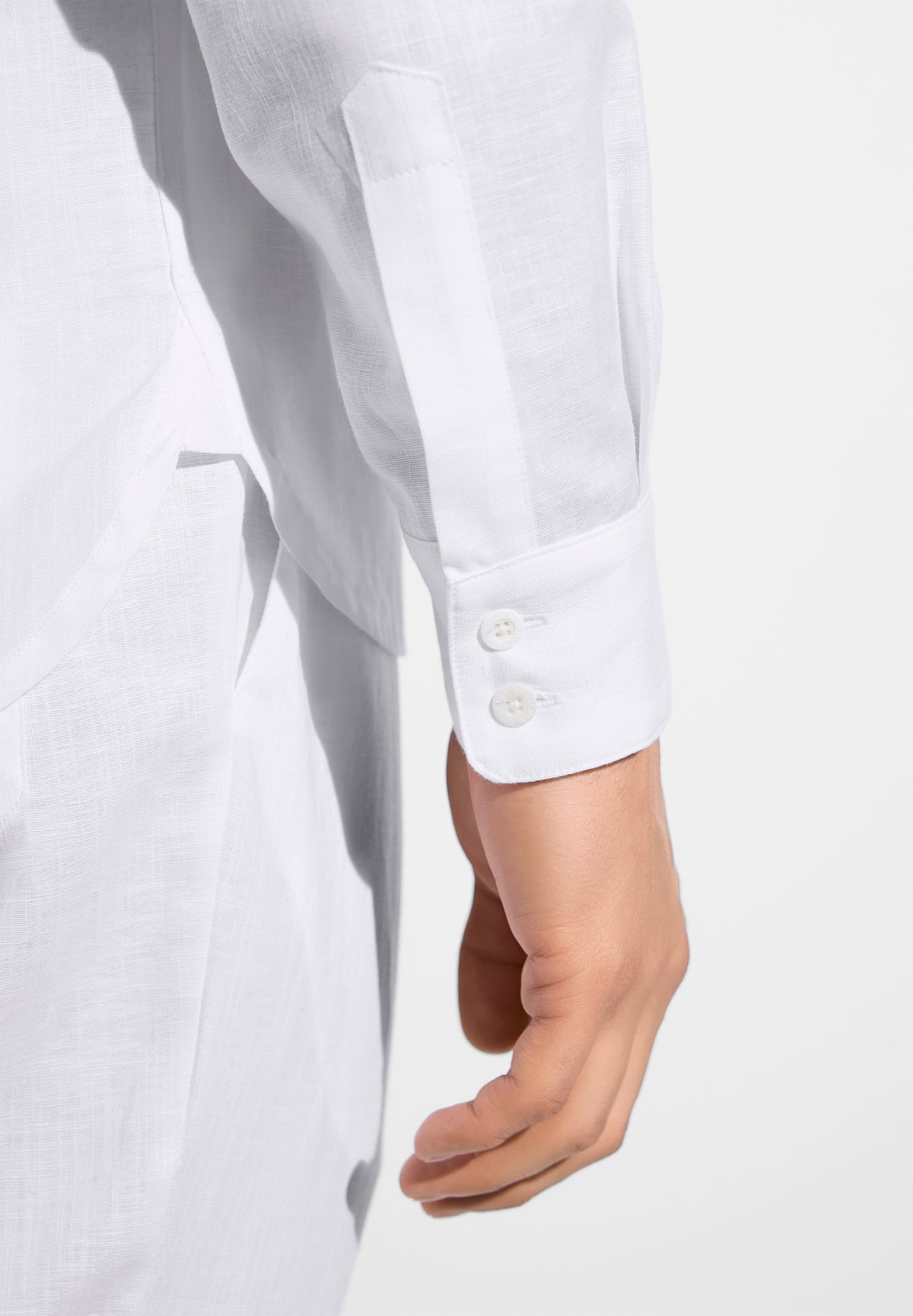 Linen Blend | Chemise avec fermeture frontale à boutons, manches longues - white